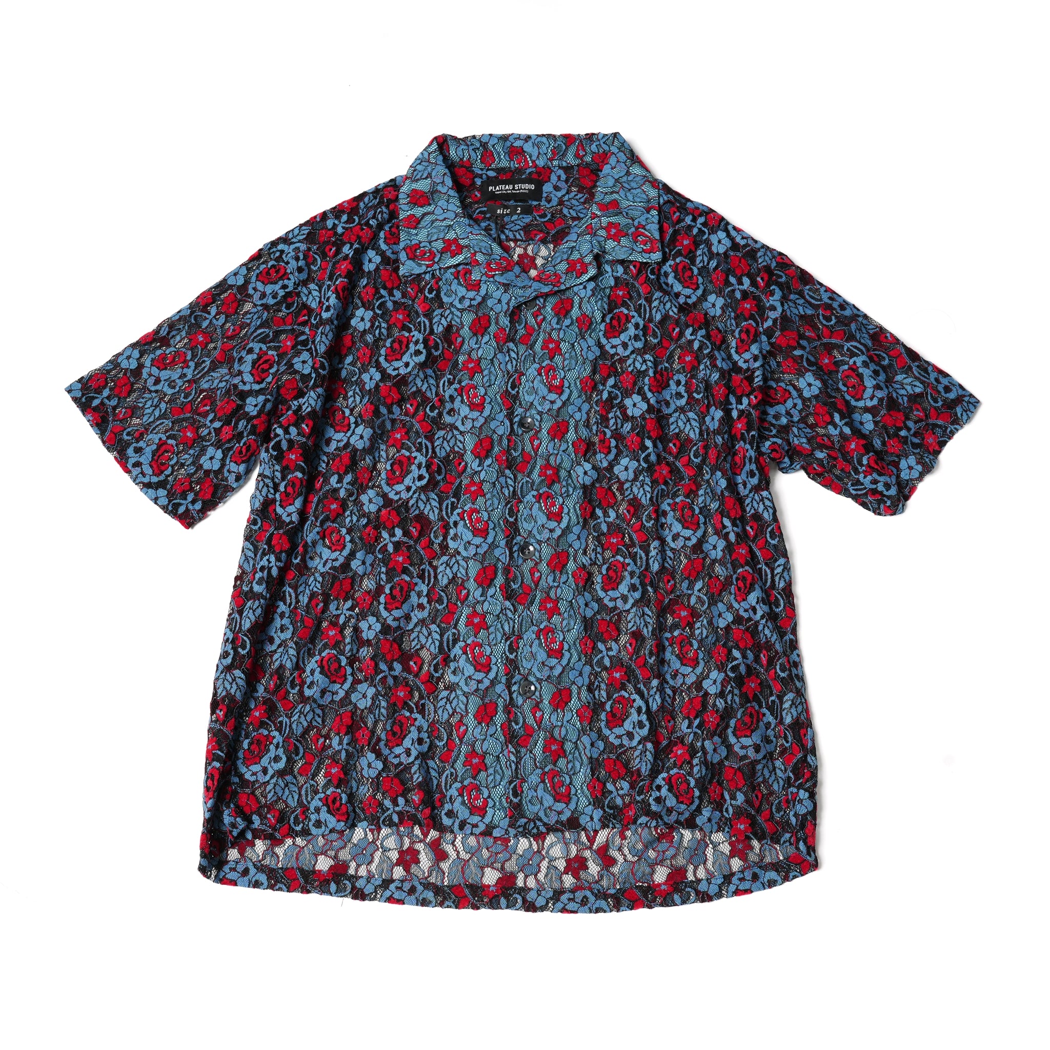 No:ps23t01 | Name:Neon Lace Shirt | Color:Blue&Red【PLATEAU STUDIO_プラトー スタジオ】