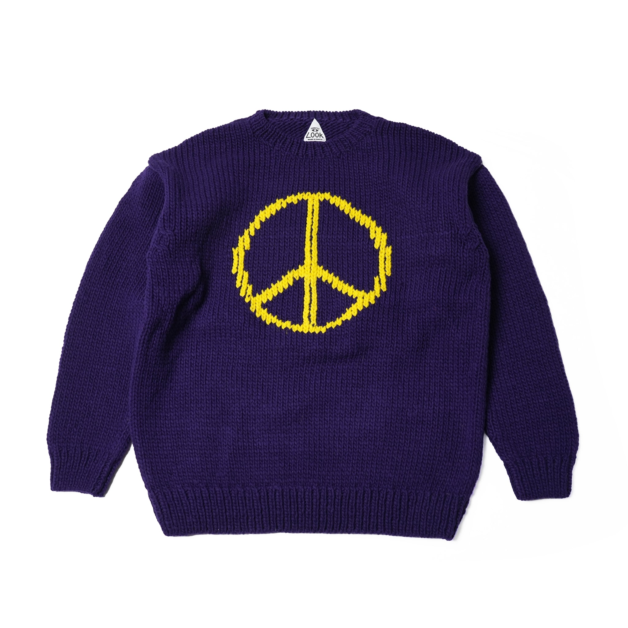 No:tl23f002a | Name:peace hand knit crew | Color:Purple【THRIFTY LOOK_スリフティールック】