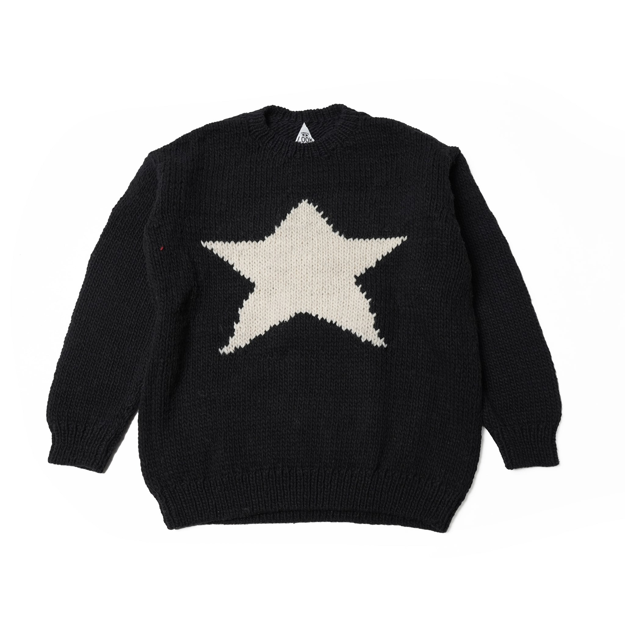 No:tl23f001 | Name:star hand knit crew | Color:Black【THRIFTY LOOK_スリフティールック】