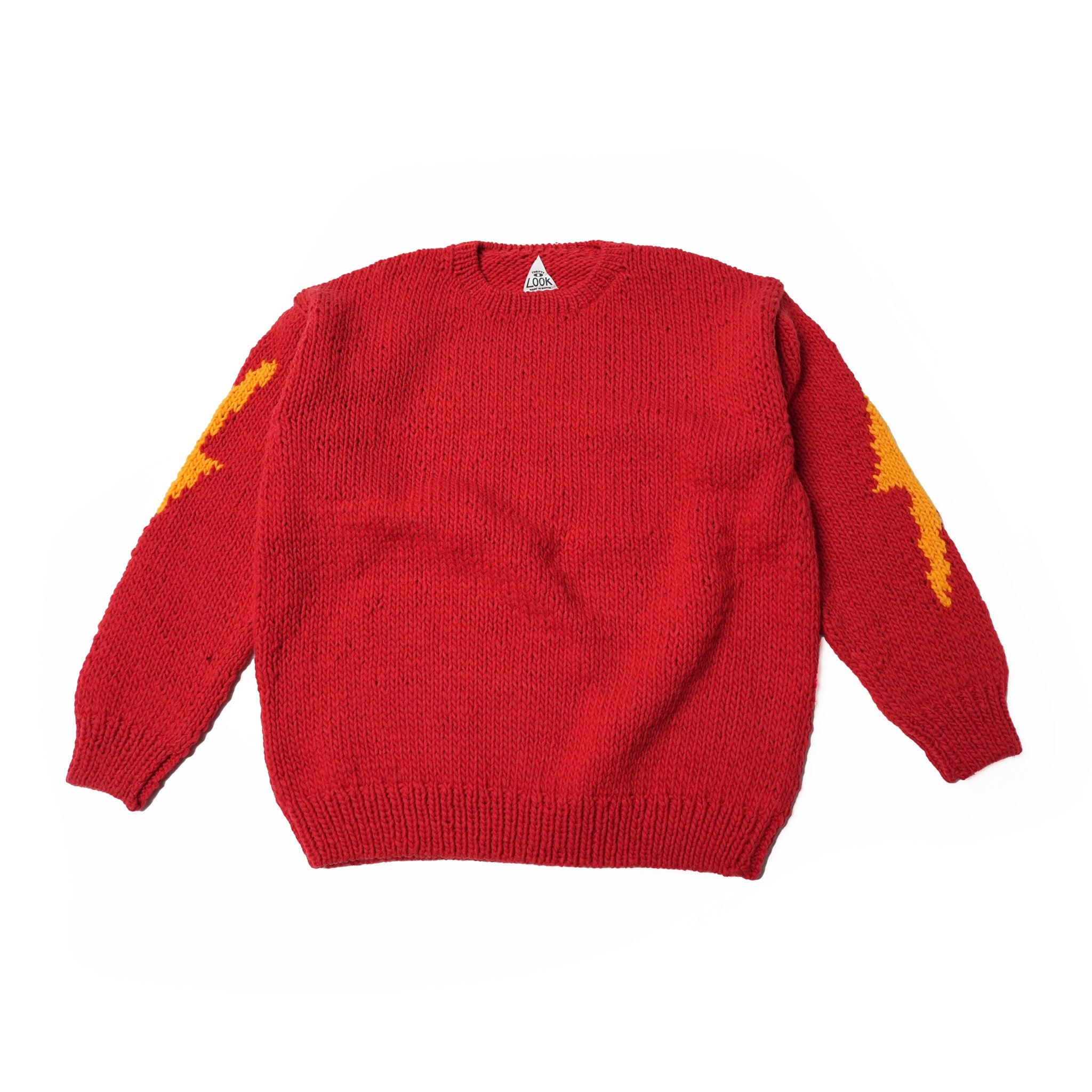 No:tl23f003b | Name:lightning hand knit crew | Color:Red【THRIFTY LOOK_スリフティールック】