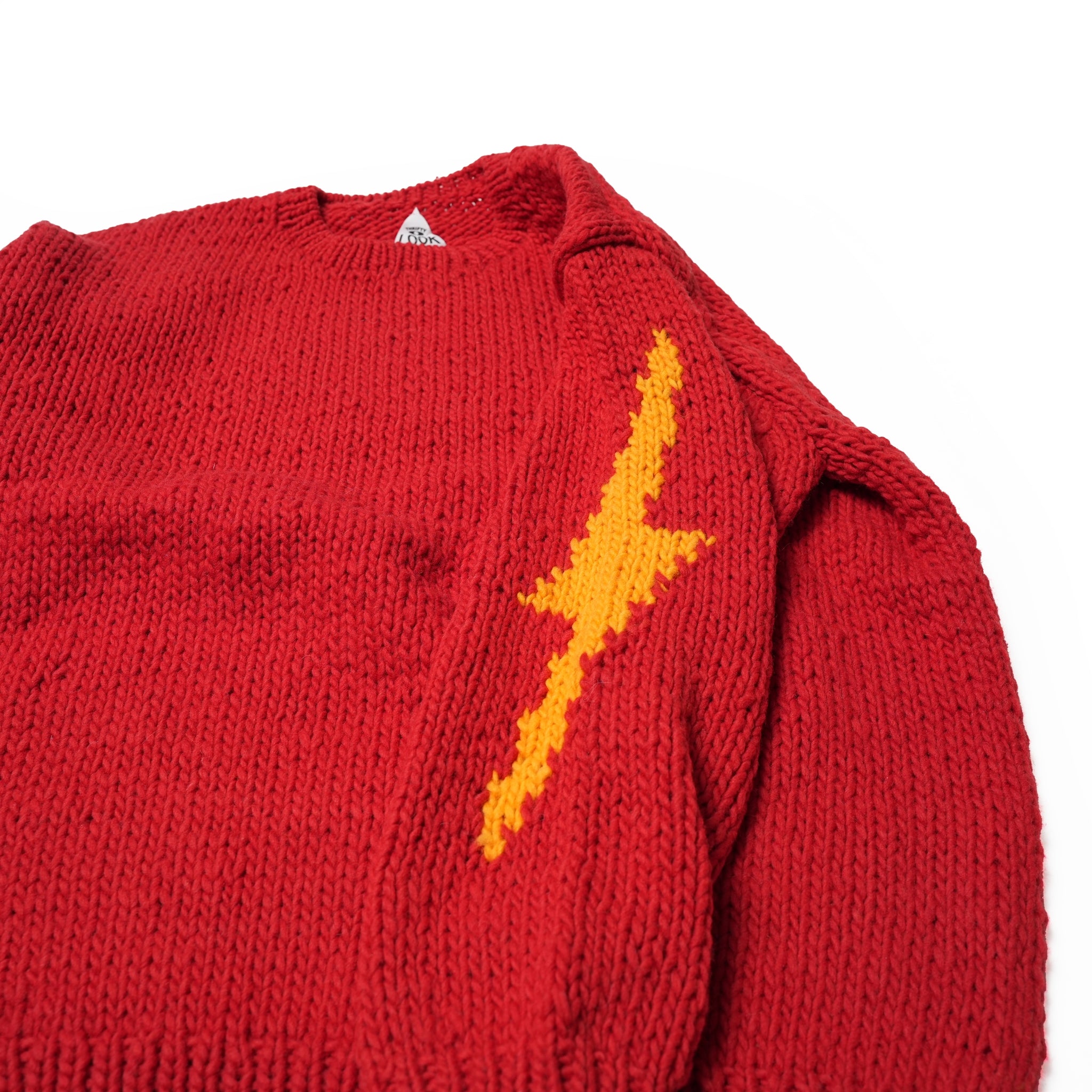 No:tl23f003b | Name:lightning hand knit crew | Color:Red【THRIFTY LOOK_スリフティールック】