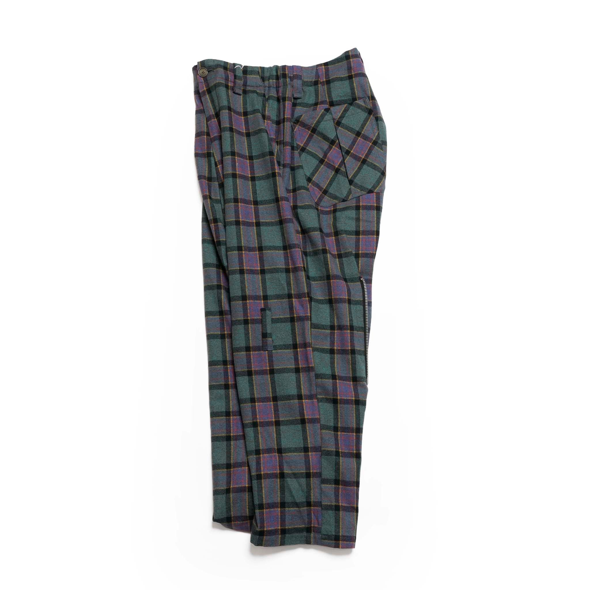 ef404-21 | Check bondage wide Pants | Color:Green check【EFFECTEN_エフェクテン】