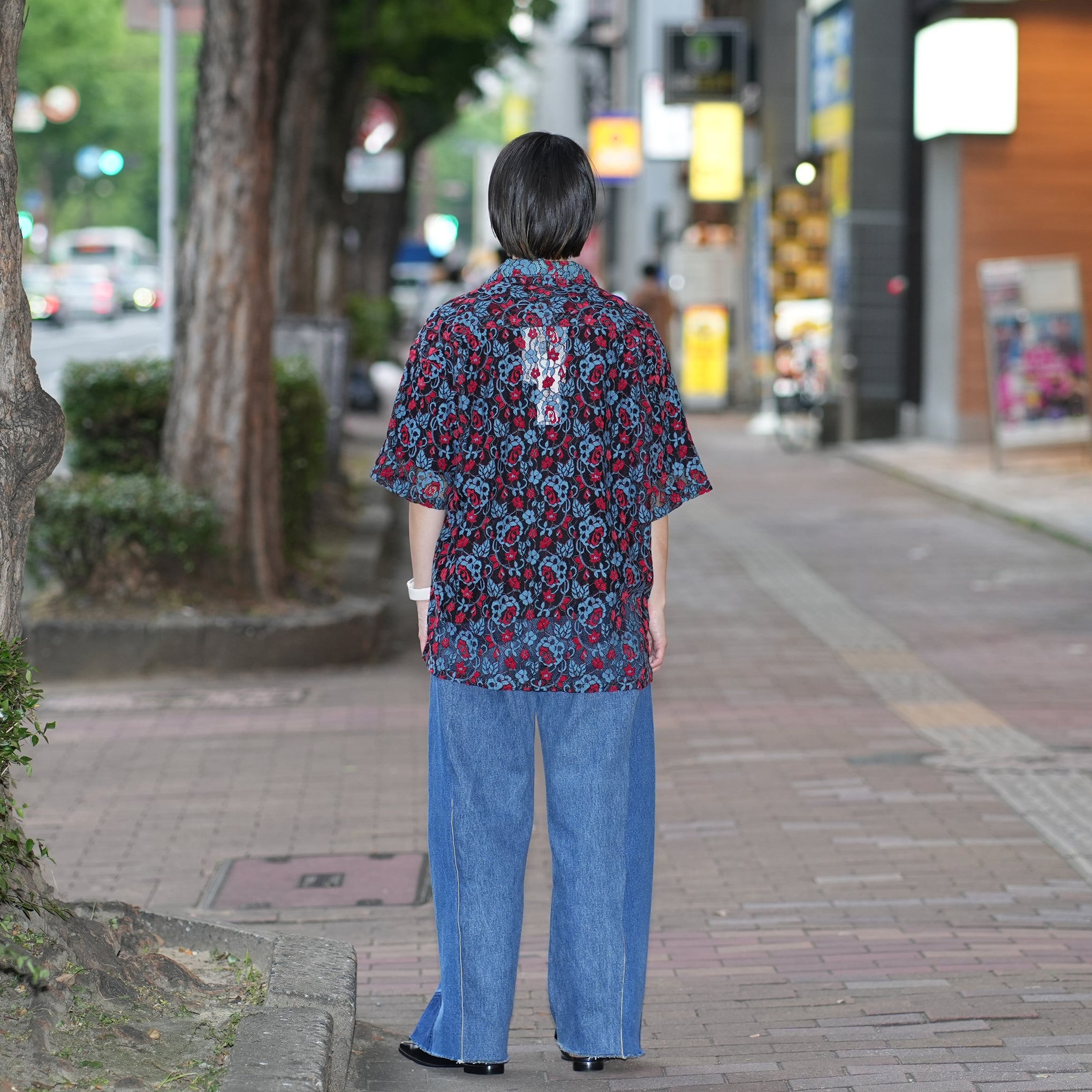 No:ps23t01 | Name:Neon Lace Shirt | Color:Blue&Red【PLATEAU STUDIO