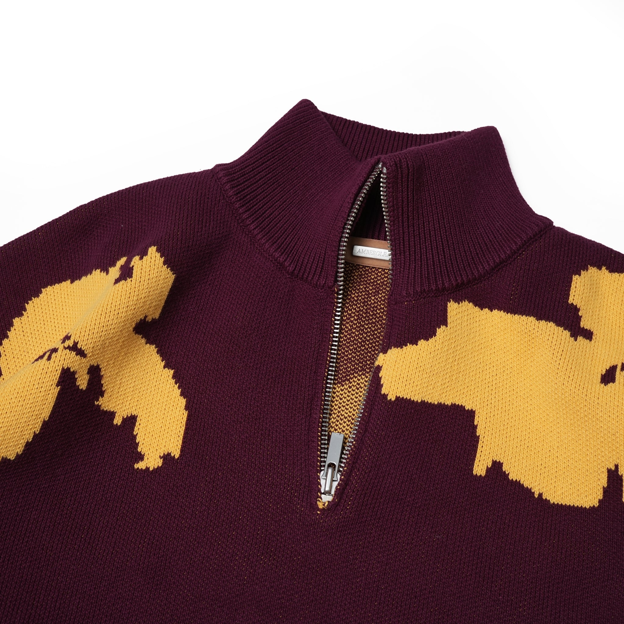 Name:Bicolor Half Zip Sweater | Color:Mulberry【AMBERGLEAM_