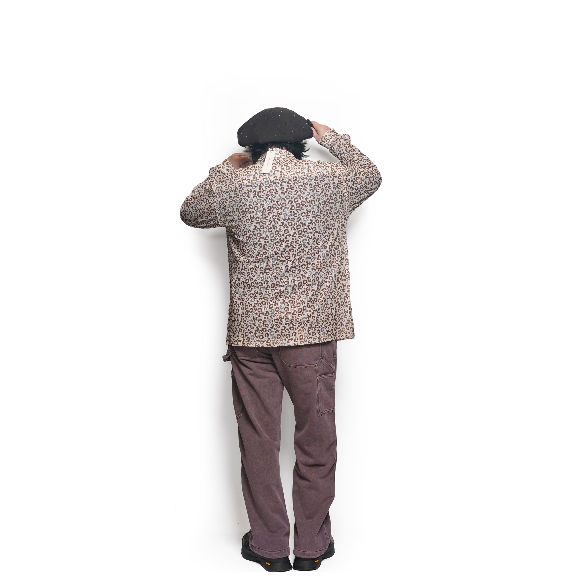 leopard print open collar mesh shirt – Beige | M-2510453_Beige | MODEM DESIGN