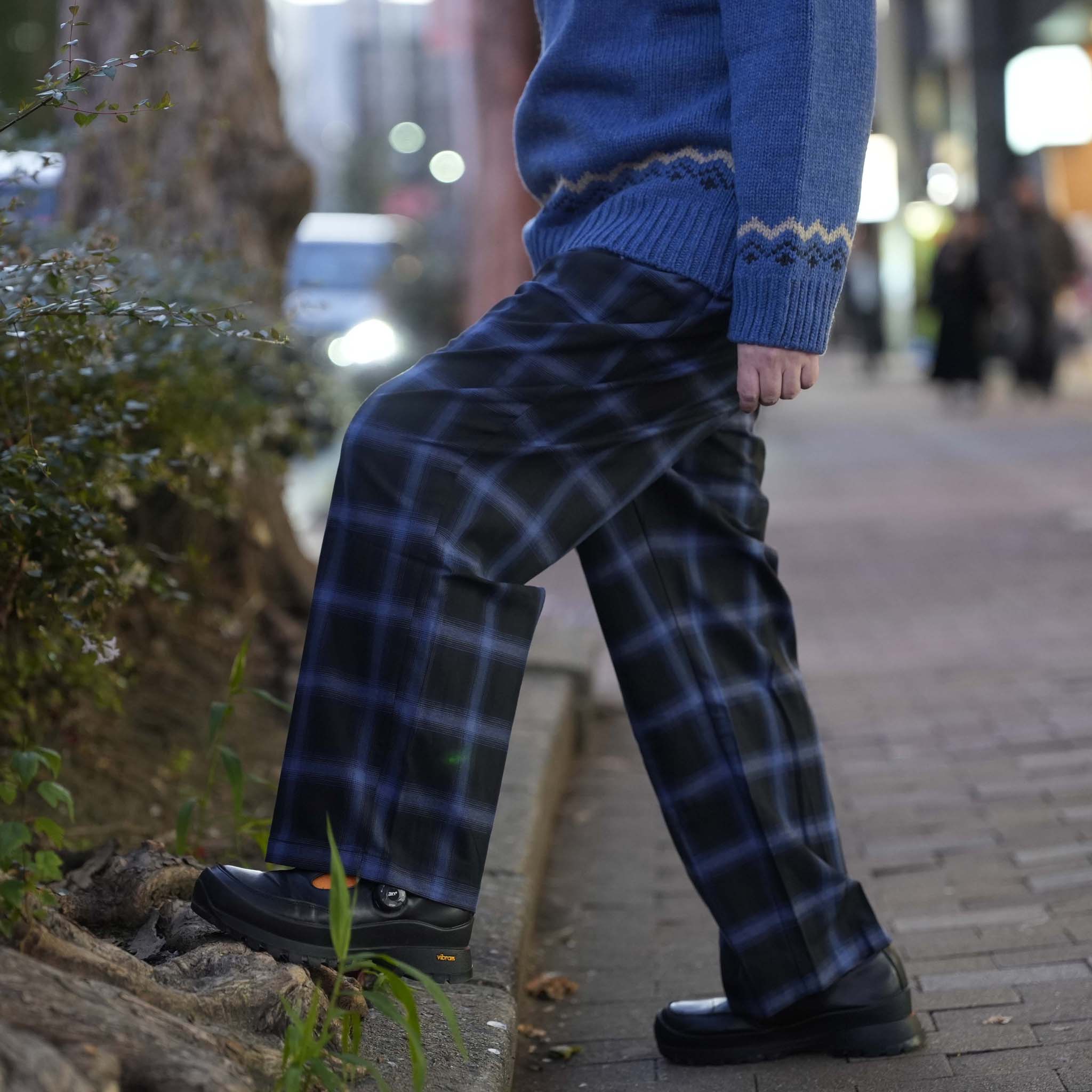 NERD CHECKED WIDE PANTS | Color_Blue/Black | No_co2025aw-02_blue/black【CONICHIWA BONJOUR_コニチワボンジュール】