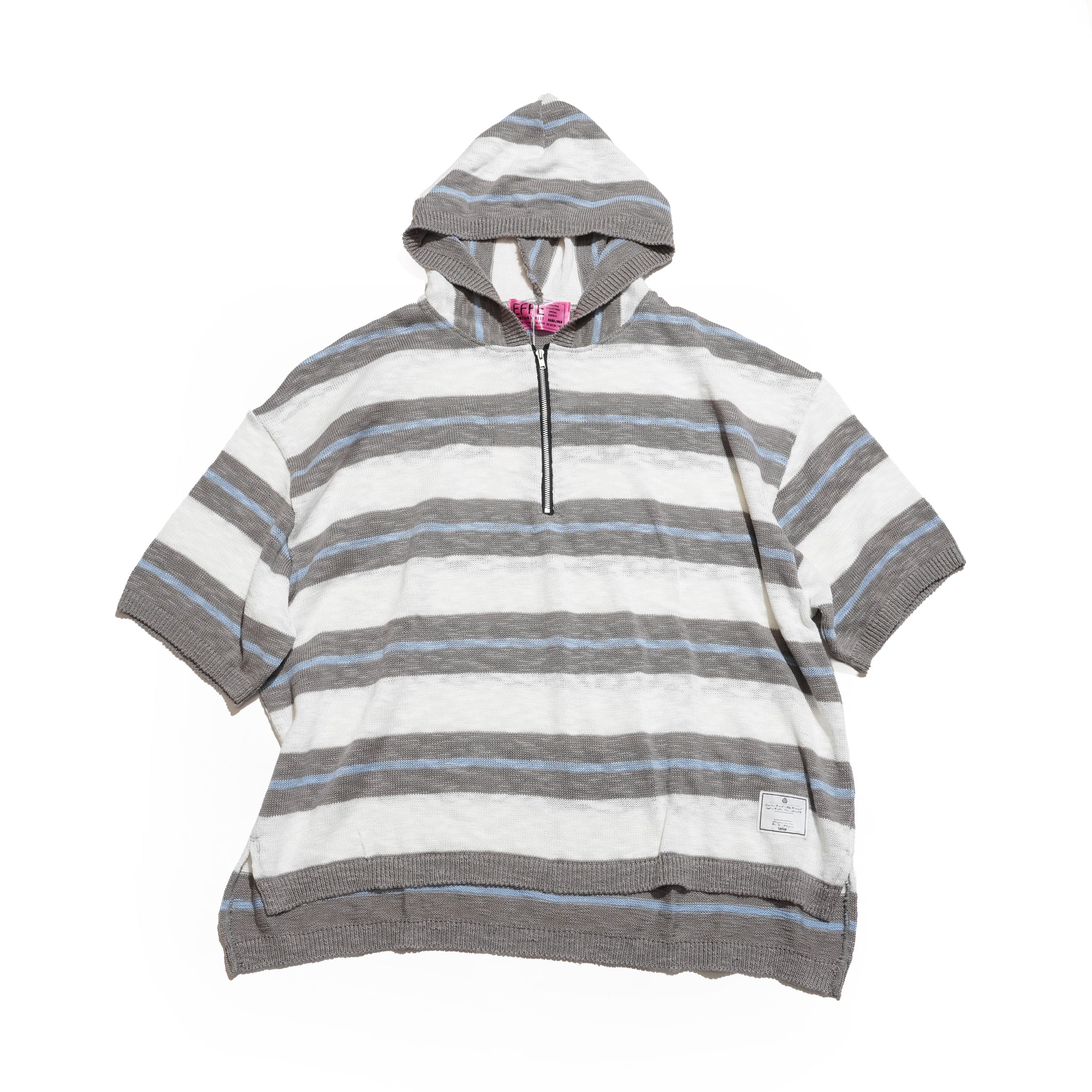 Slab knit border half zip hoodie – Gray×Sax | EFFECTEN
