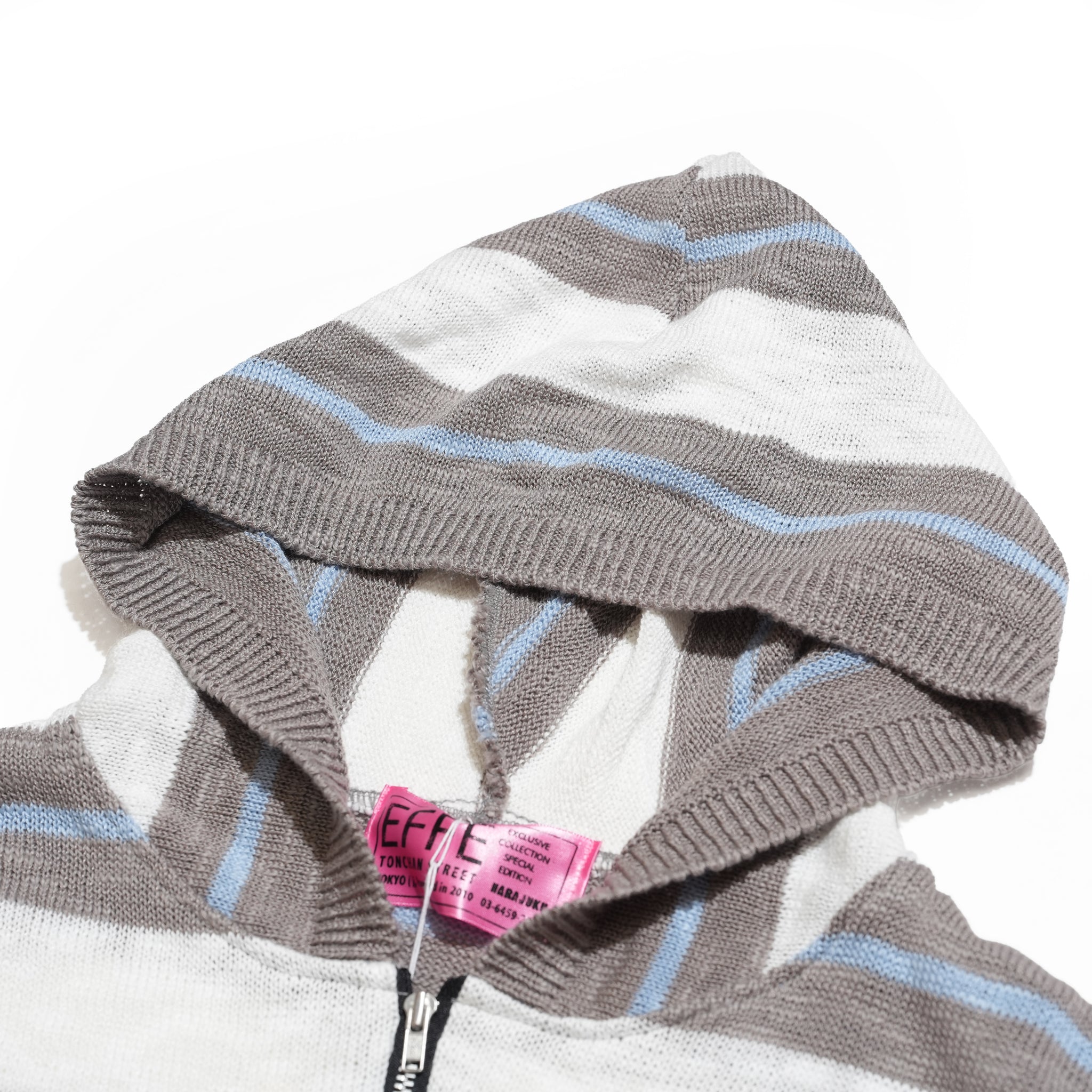 Slab knit border half zip hoodie – Gray×Sax | EFFECTEN