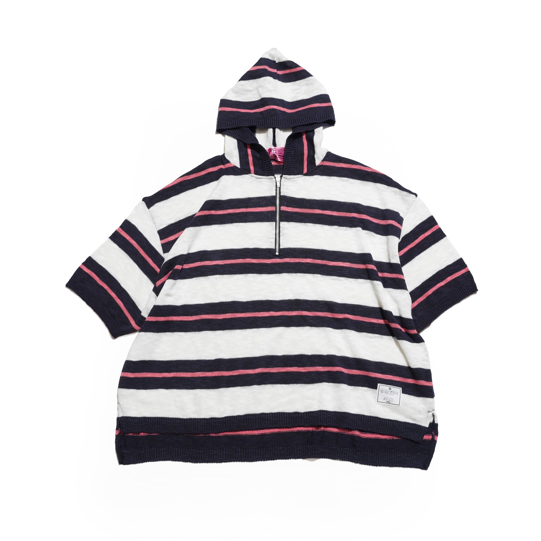 Slab knit border half zip hoodie – Navy×Pink | EFFECTEN