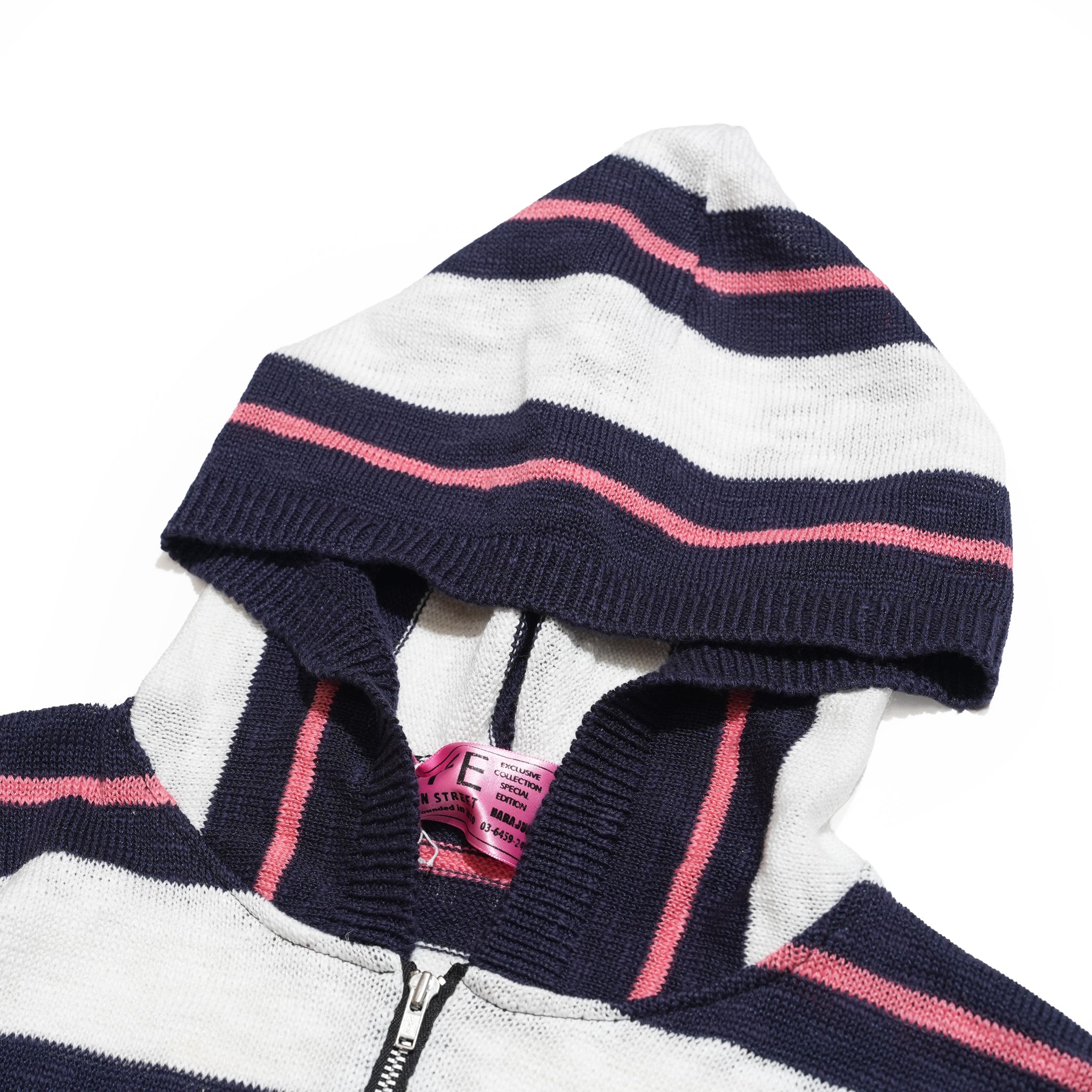 Slab knit border half zip hoodie – Navy×Pink | EFFECTEN