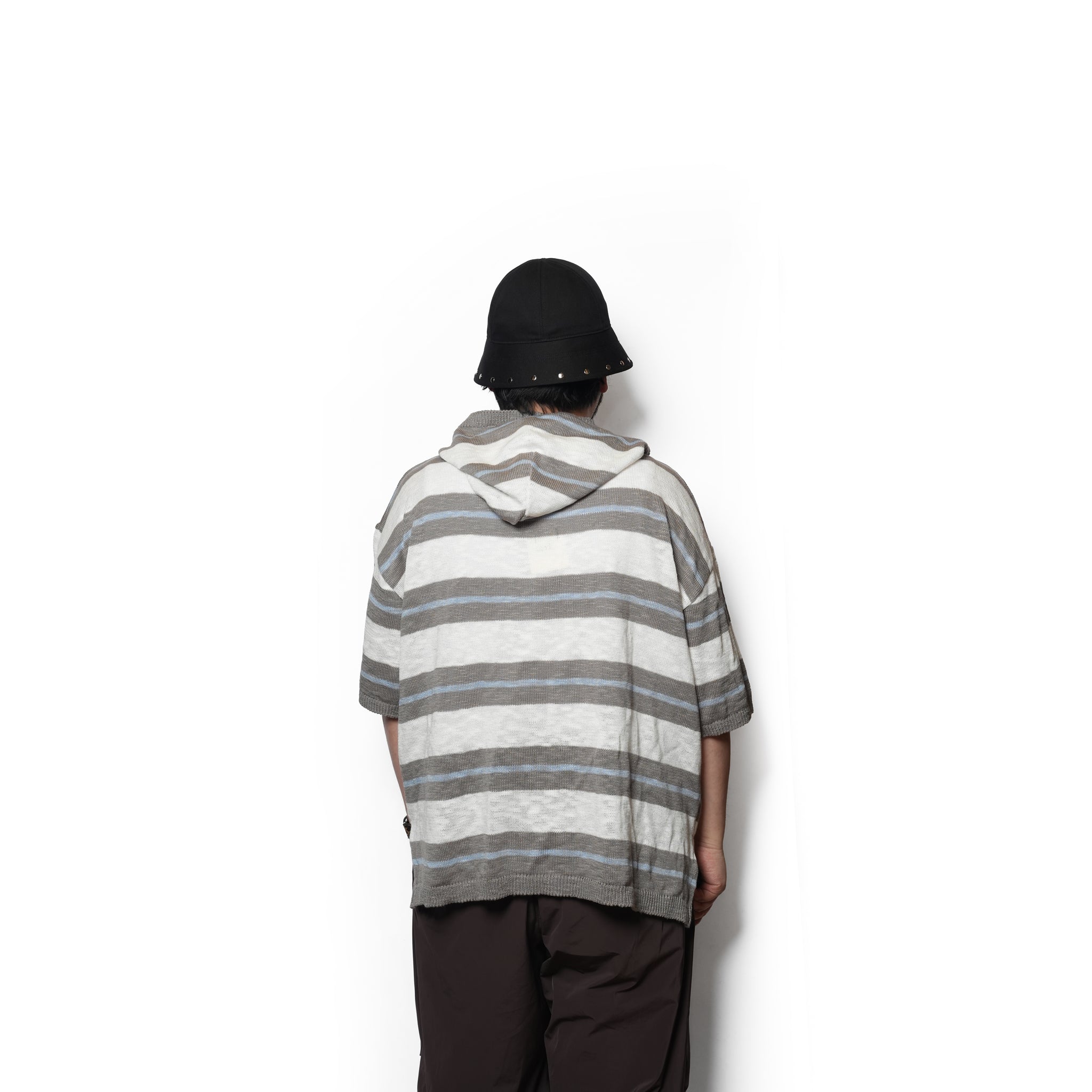 Slab knit border half zip hoodie – Gray×Sax | EFFECTEN