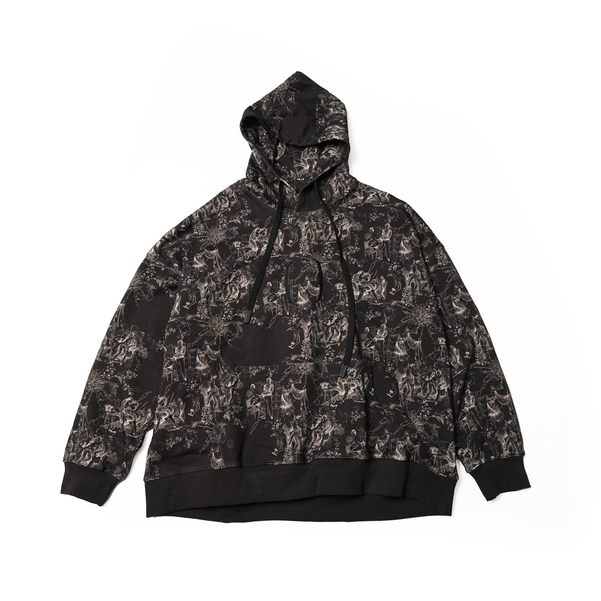 Seivson x (A)crypsis® 2023AW L{ }VER Collection - High-Poundage LOVER Vintage Ladies Figure Overlay Embroidered Hooded Top - Gum Roll Black	 | Color:Black | Size:S/M【(A)CRYPSIS®】【SEIVSON_セイヴソン】