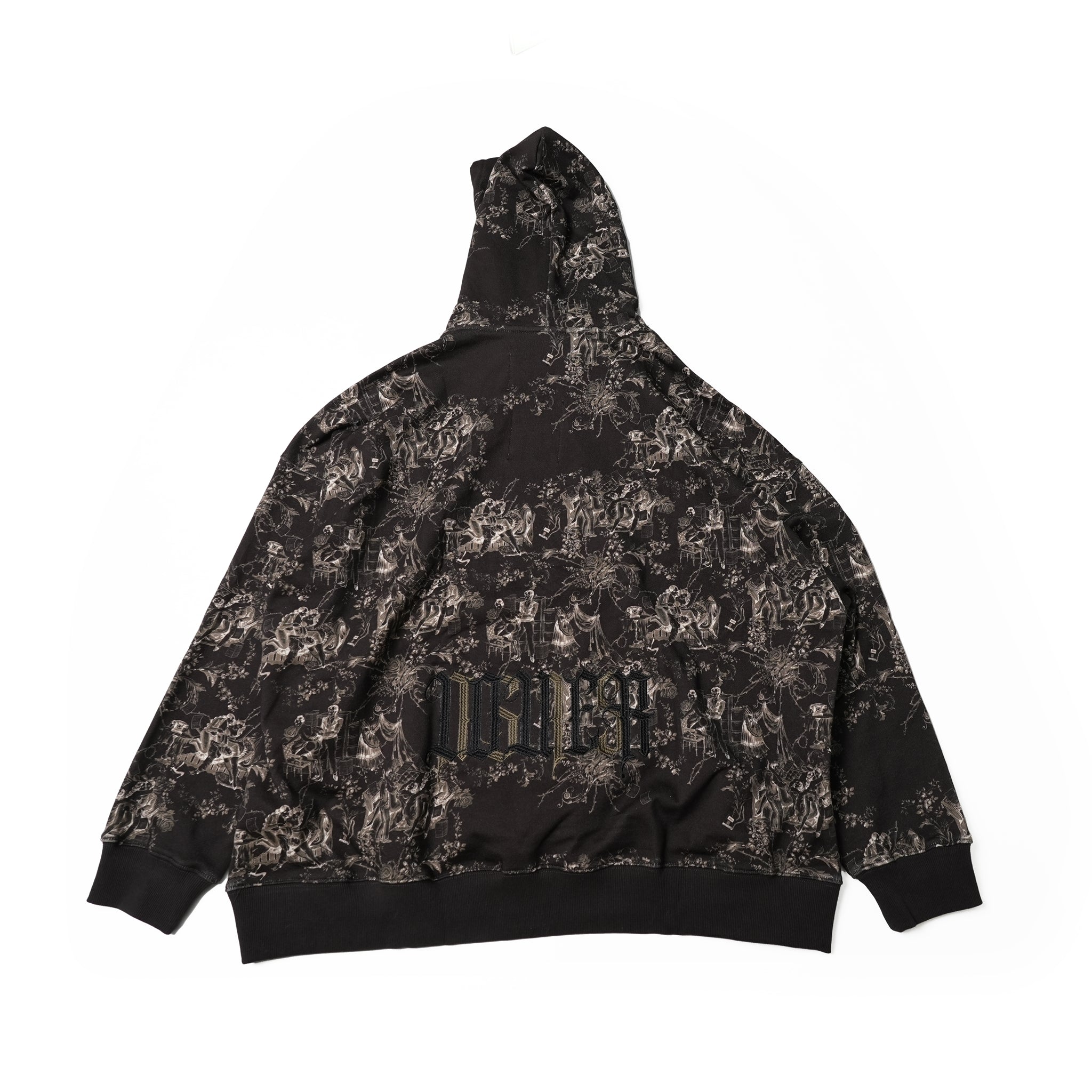 Seivson x (A)crypsis® 2023AW L{ }VER Collection - High-Poundage LOVER Vintage Ladies Figure Overlay Embroidered Hooded Top - Gum Roll Black	 | Color:Black | Size:S/M【(A)CRYPSIS®】【SEIVSON_セイヴソン】