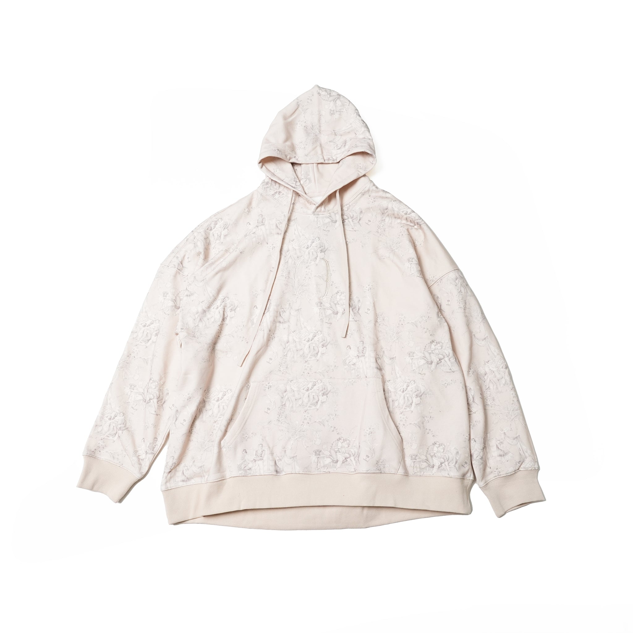 Seivson x (A)crypsis® 2023AW L{ }VER Collection - High-Pound LOVER Vintage Ladies Figure Overlay Embroidered Hooded Top - Letter Meters | Color:White | Size:S/M【(A)CRYPSIS®】【SEIVSON_セイヴソン】