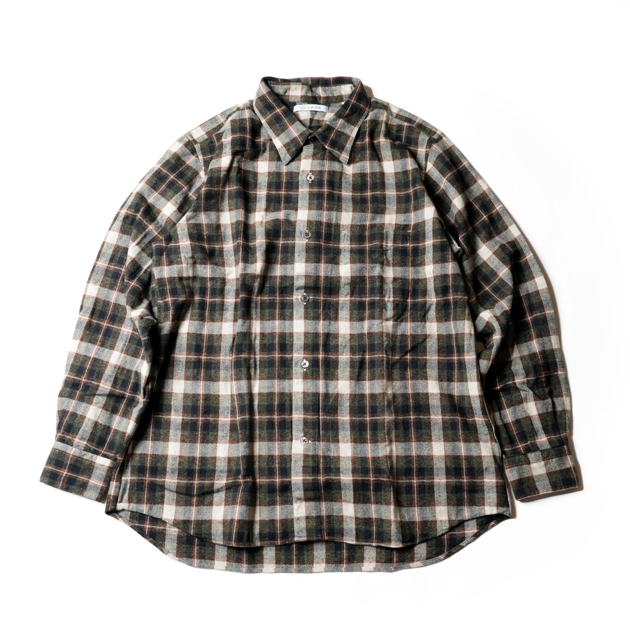 RG-03_OLIVE | REGULAR COLLAR SHIRT-FLANNEL CHECK | Color:Olive【CATTA_カッタ】