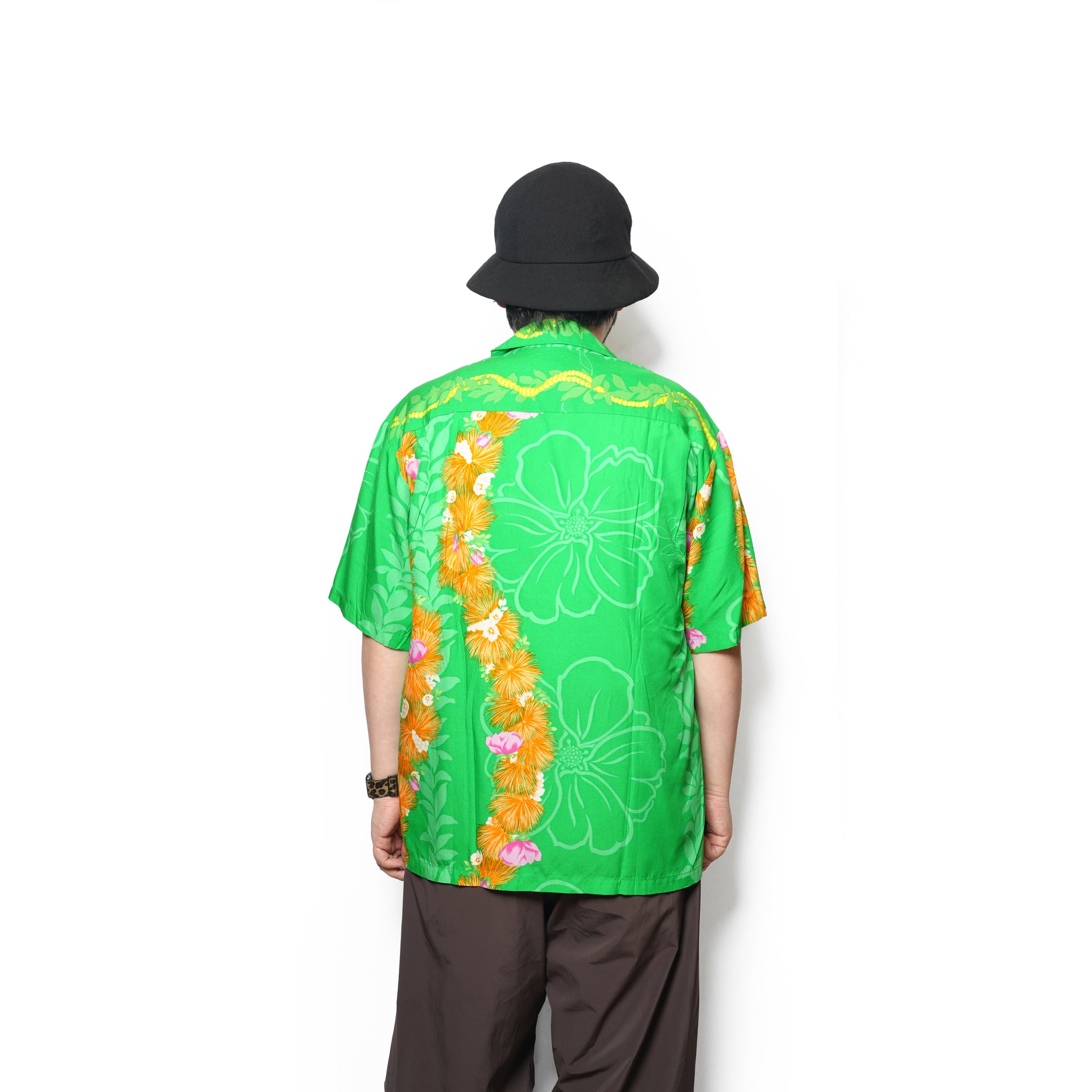 Men's Aloha Shirt-Ohia – Green/Navy | 542-HASMB【Hilo Hattie ヒロハッティ】【UNISEX ユニセックス】【アロハシャツ】【ネコポス選択可能】