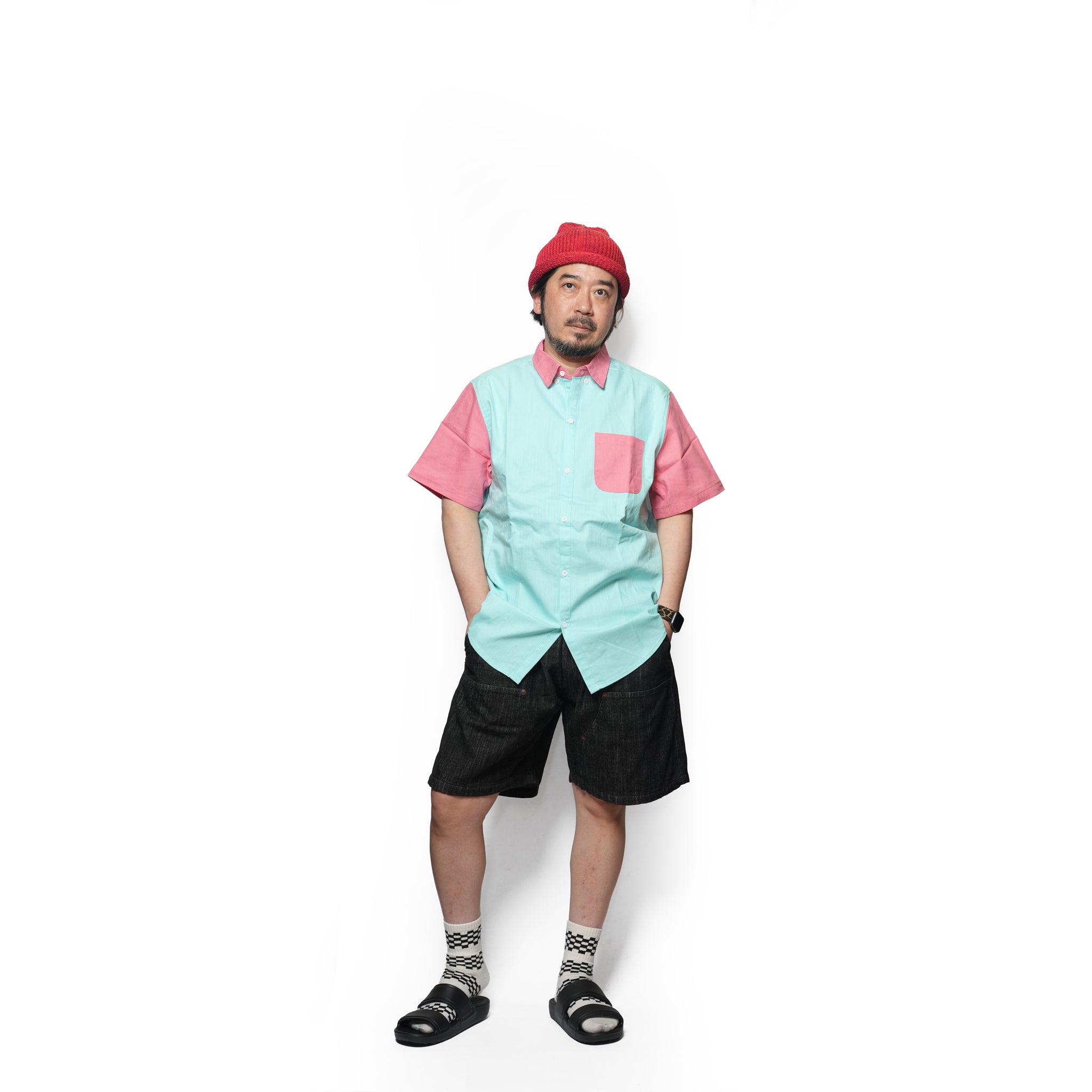 Tillson Button Up –  Salmon-Teal Navy-Teal | ANTLER & WOODS【ネコポス選択可能】