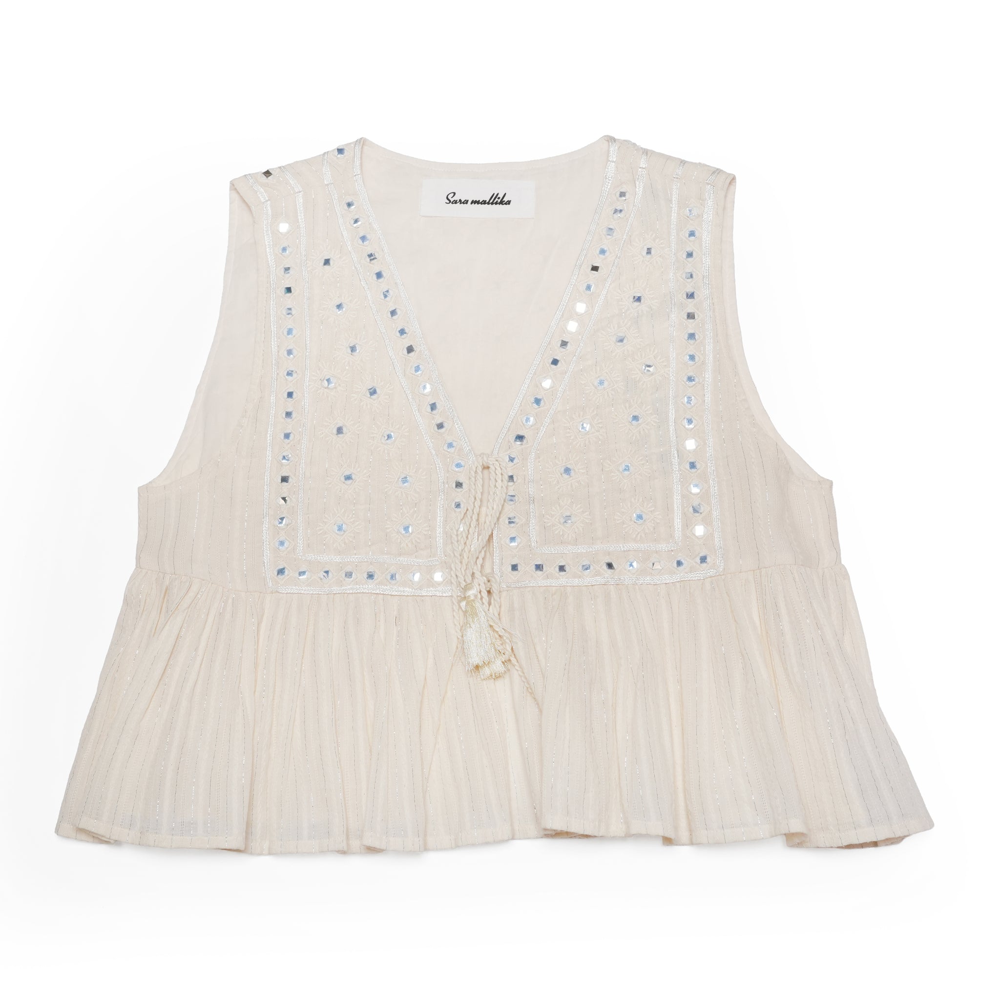 Cotton Jacquard Mirror Embroidery Top | Color_Ecru | No_020261ST2 _Ecru【SARA MALLIKA_サラマリカ】