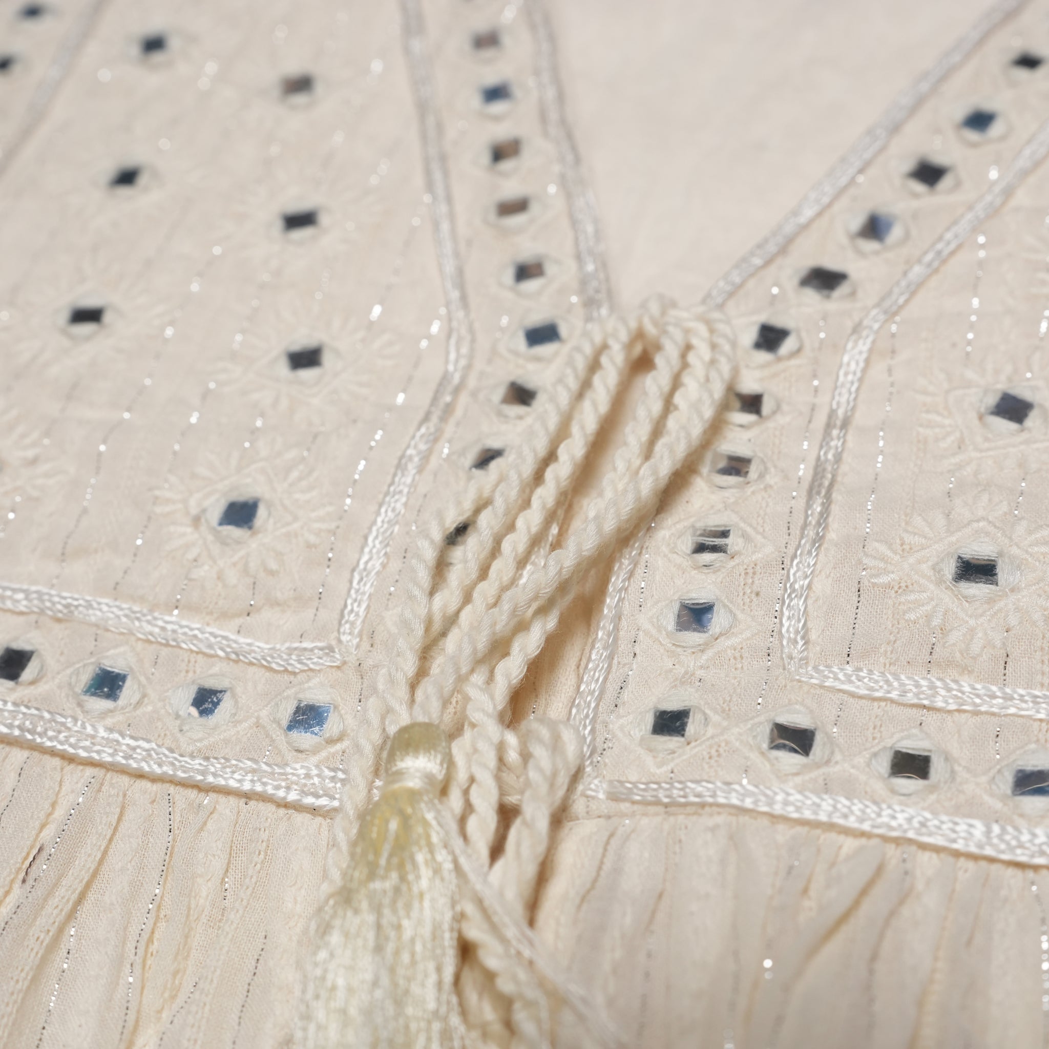 Cotton Jacquard Mirror Embroidery Top – Ecru | SARAMALLIKA