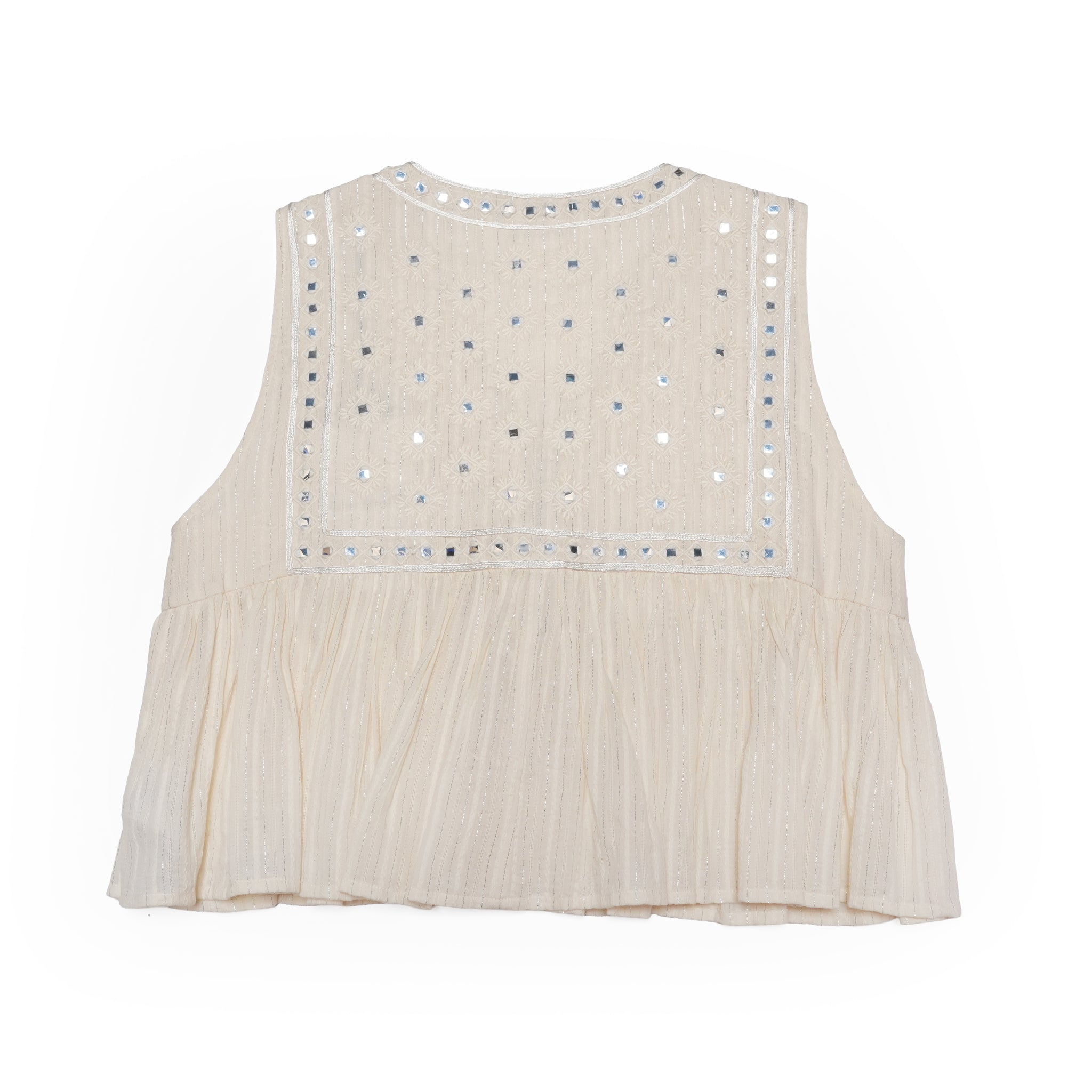 トップス Sara Cotton Jacquard Mirror Embroidery Top – Ecru | SARAMALLIKA