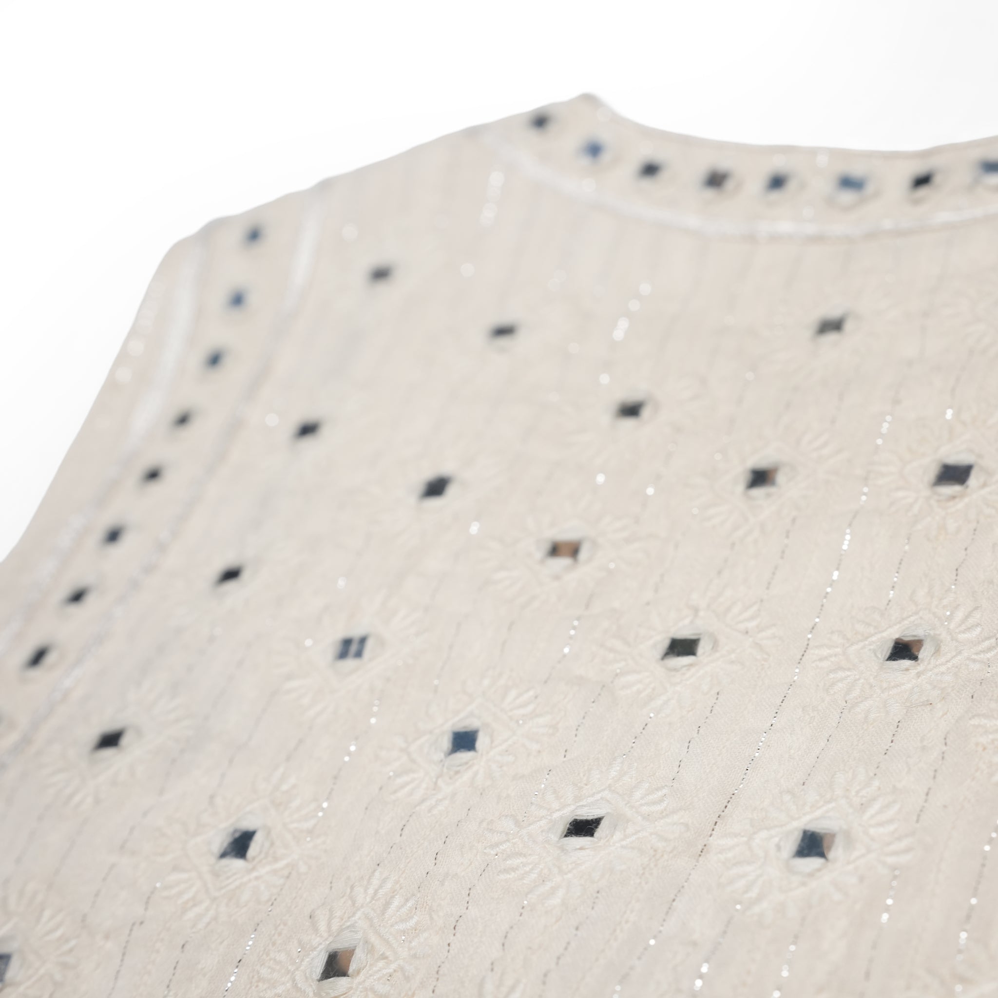 Cotton Jacquard Mirror Embroidery Top – Ecru | SARAMALLIKA