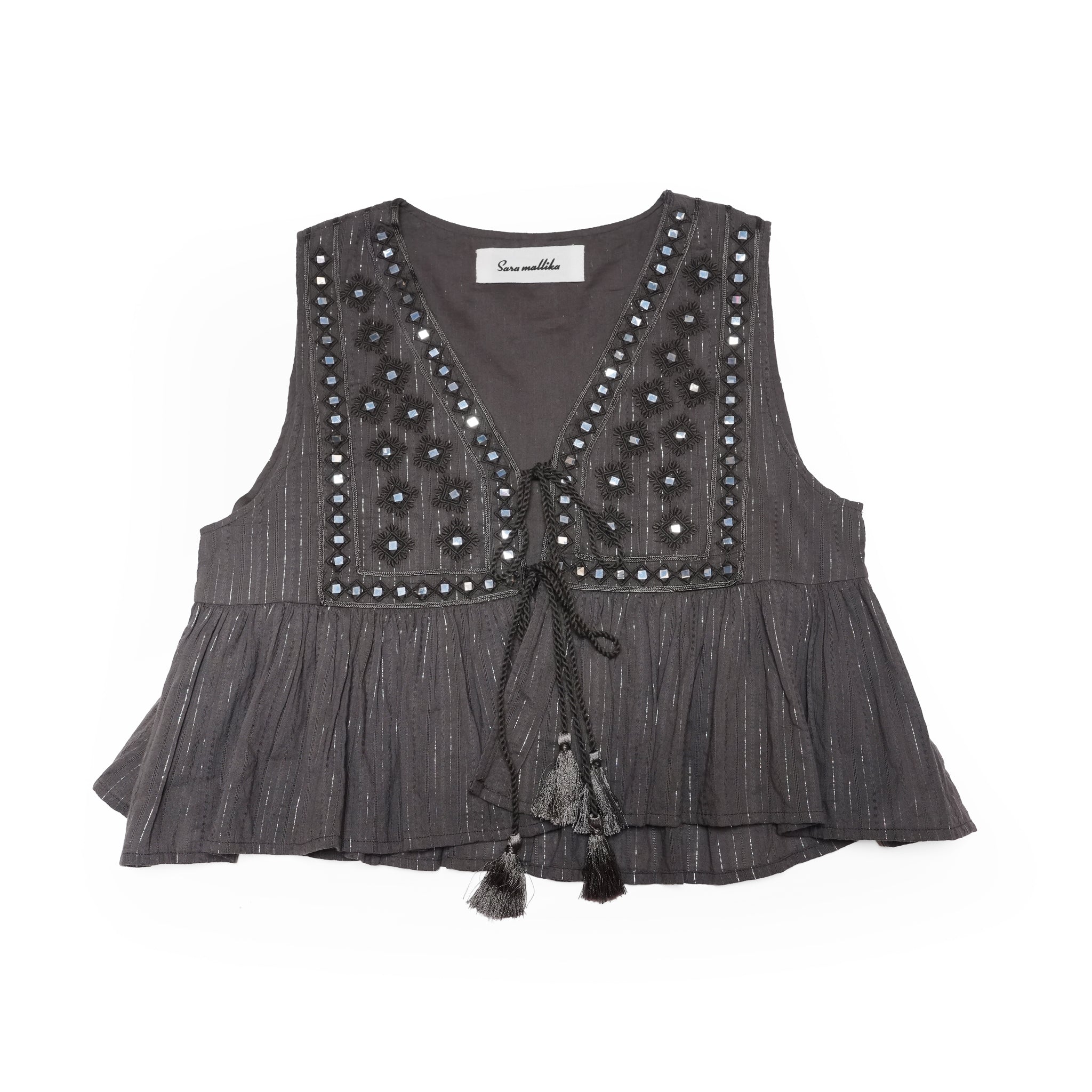 Cotton Jacquard Mirror Embroidery Top | Color_Charcoal | No_020261ST2 _Charcoal【SARA MALLIKA_サラマリカ】