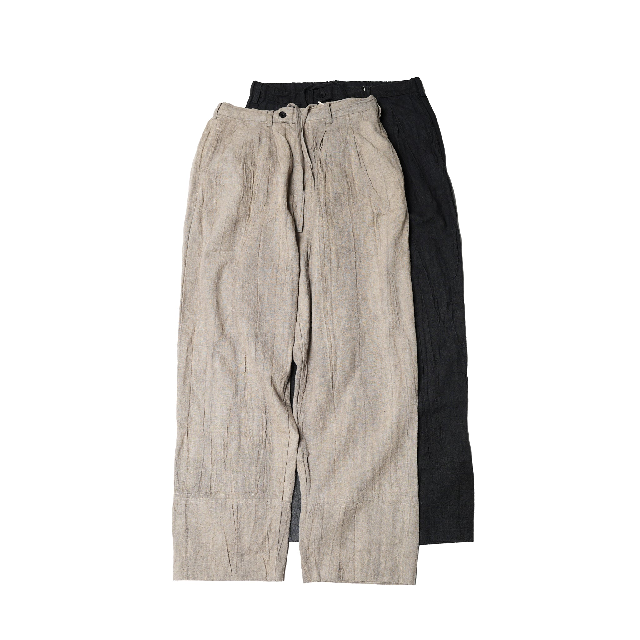 No:M-2310853 | Name:Linen mix tuck pants | Color:Sand/Black【MODEM DESIGN_モデムデザイン】