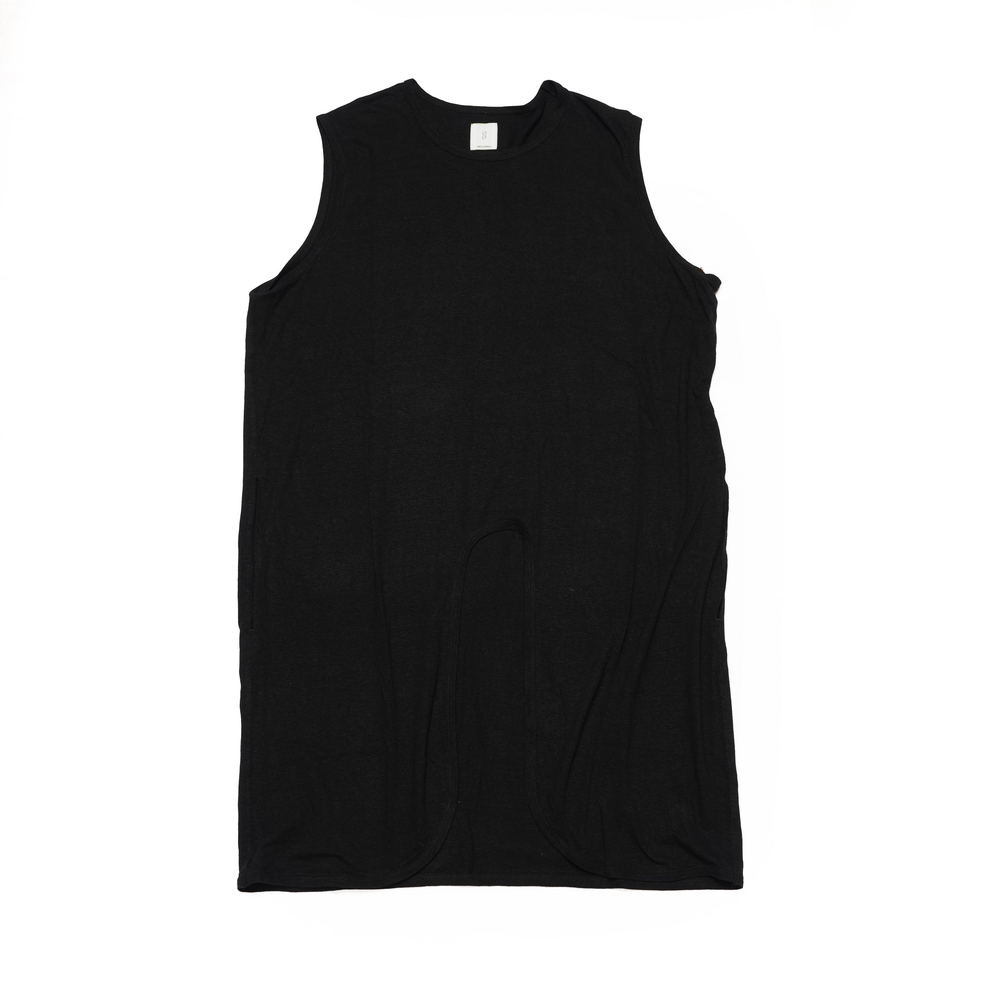 Linen Jersey Inner Layered Front Slit Tank Top <#black> | 〼〼 MASU MASU