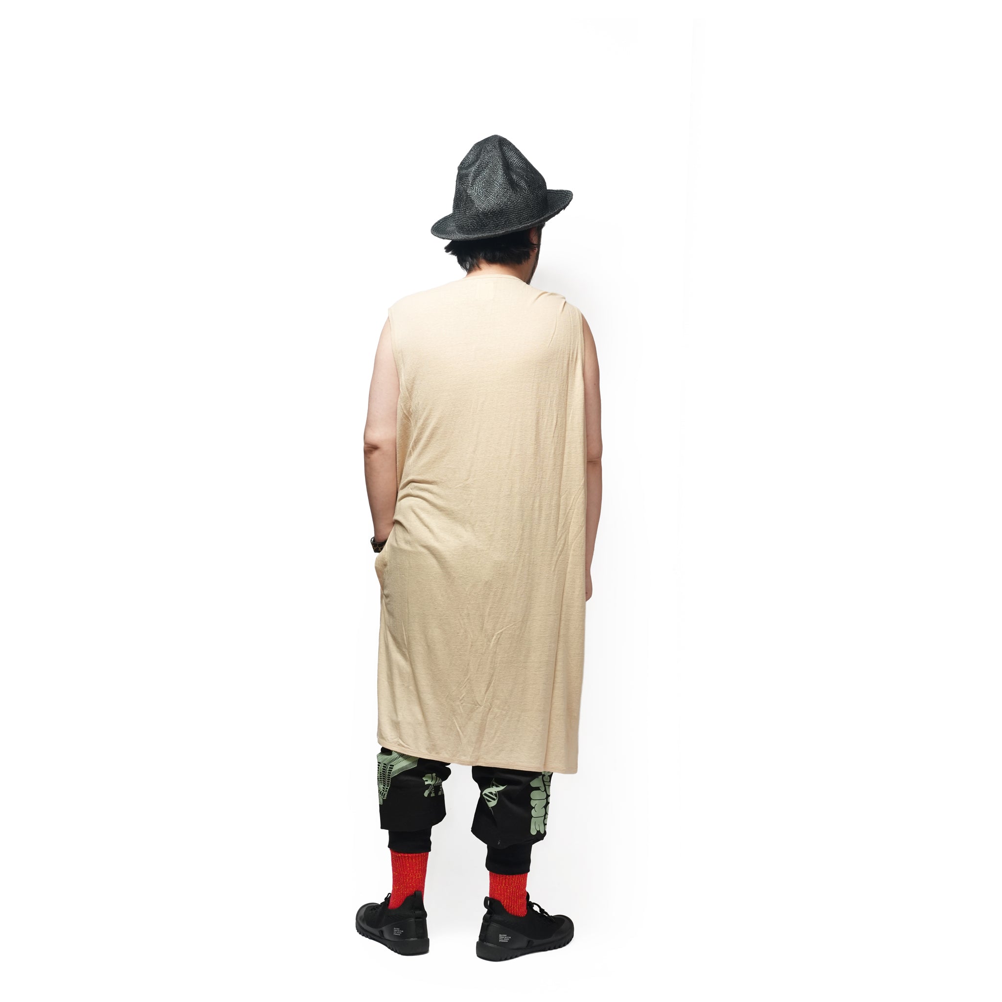 Linen Jersey Inner Layered Front Slit Tank Top <#ivory> | 〼〼 MASU MASU