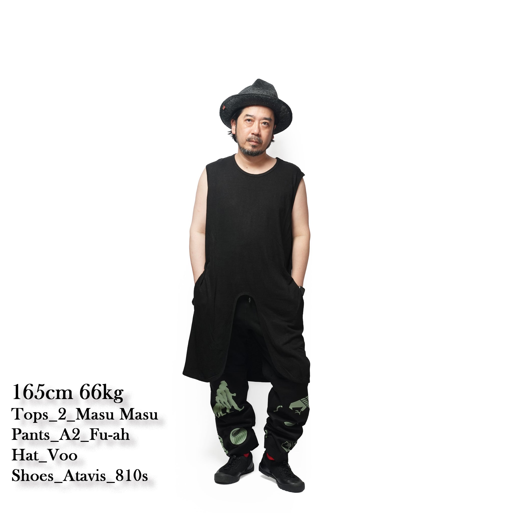 Linen Jersey Inner Layered Front Slit Tank Top <#black> | 〼〼 MASU MASU