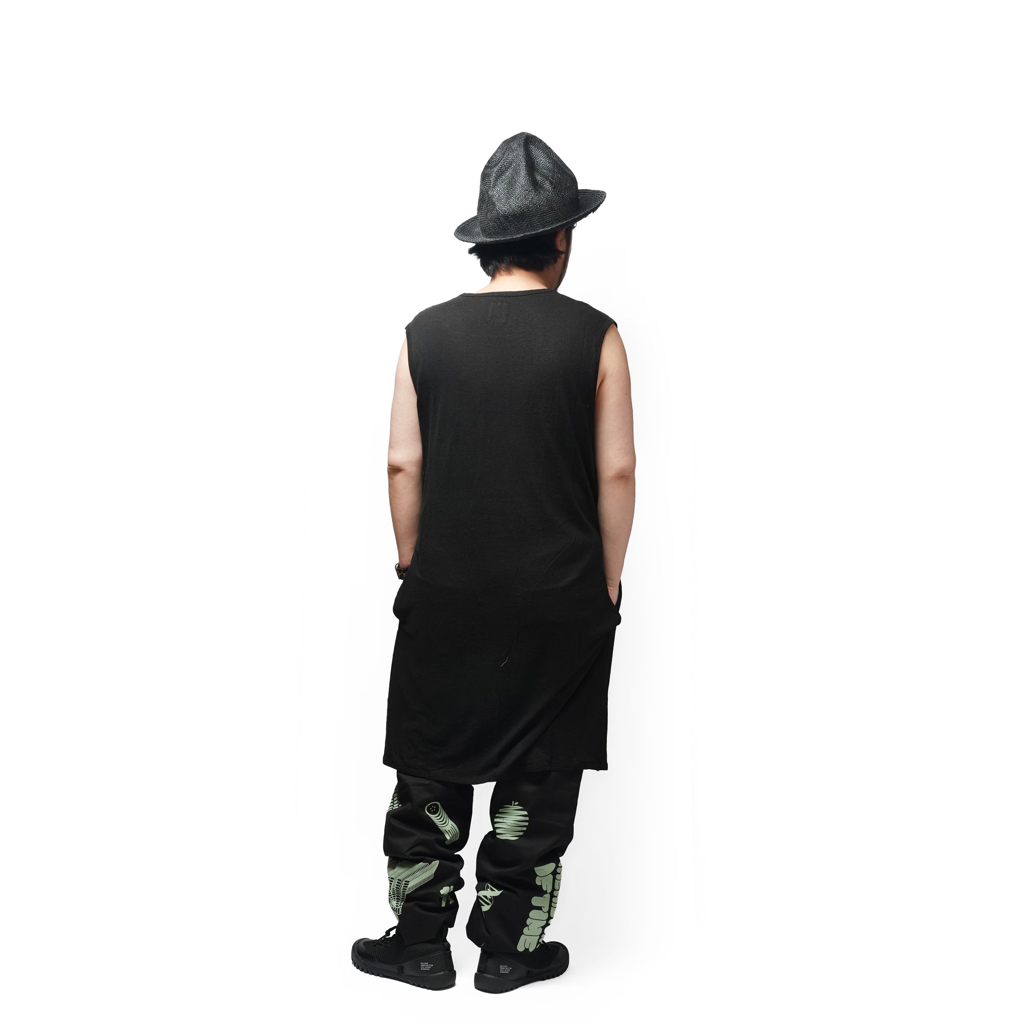 Linen Jersey Inner Layered Front Slit Tank Top <#black> | 〼〼 MASU MASU