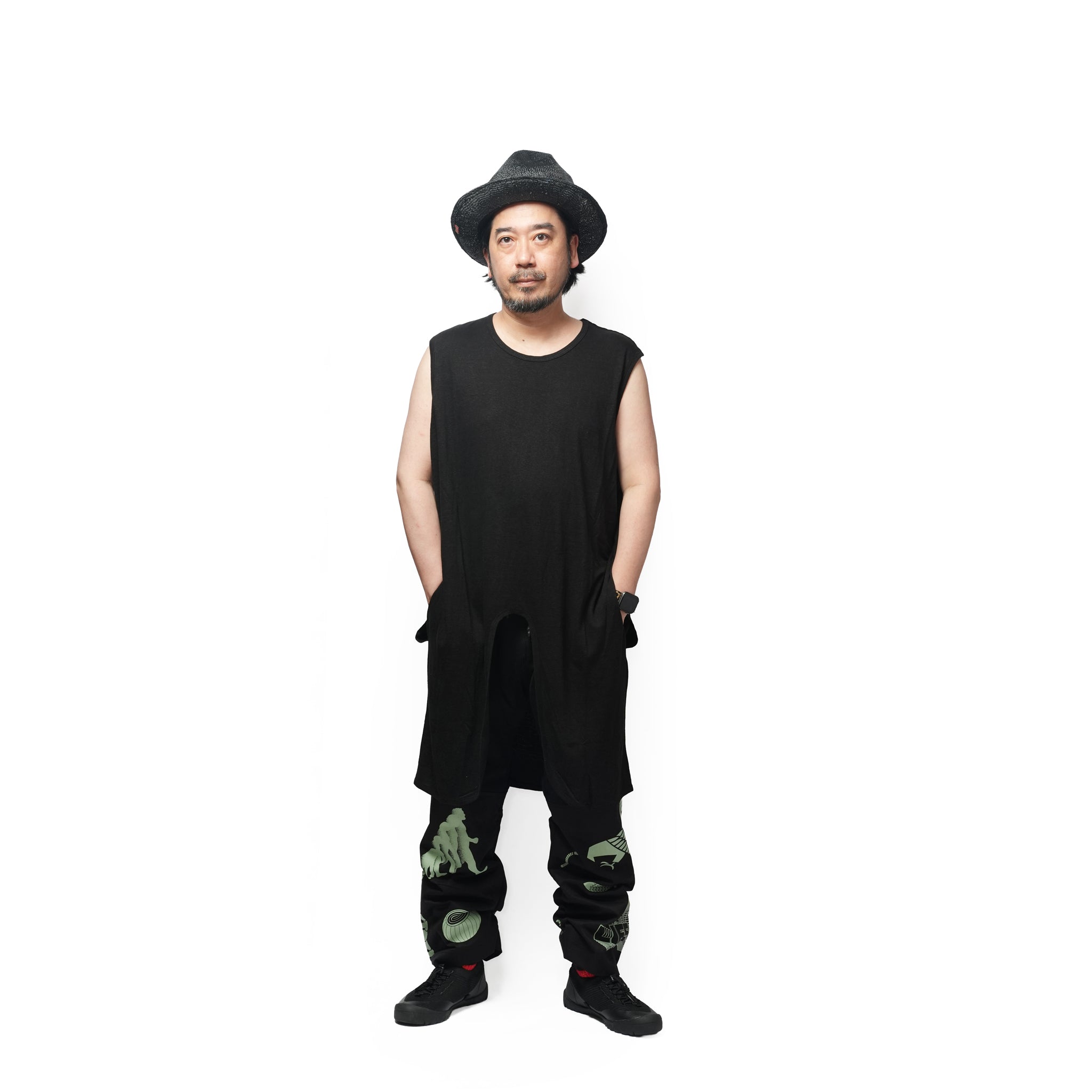 Linen Jersey Inner Layered Front Slit Tank Top <#black> | 〼〼 MASU MASU