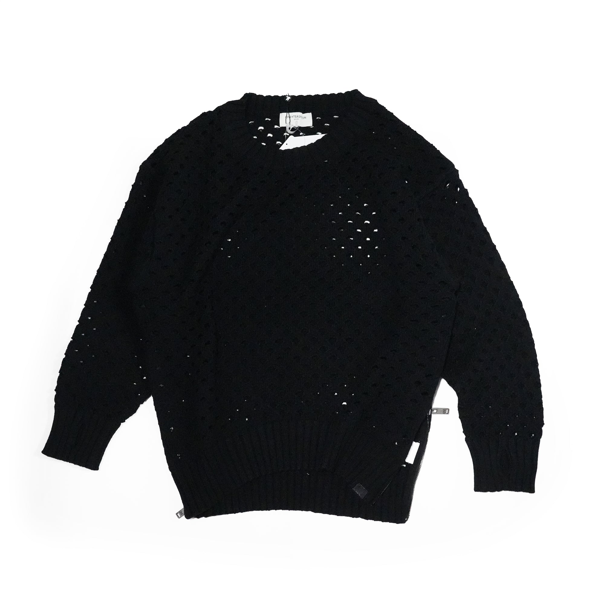 No:26352 | Name:KNITTED FISHNET ZIP SIDE SWEATER | Color:Black【ONE TEASPOON_ワンティースプーン】