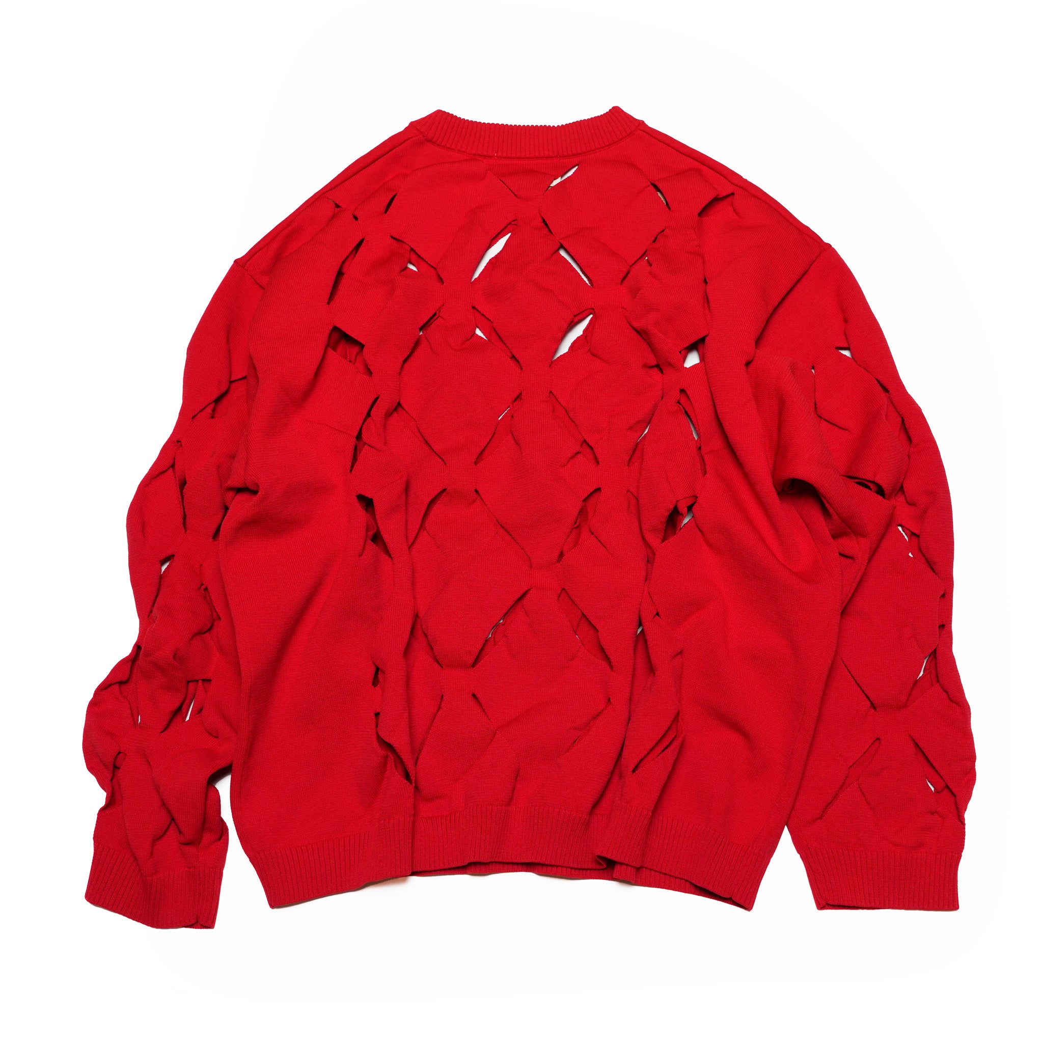 Geometric Pattern Perforated　Crew Neck Sheer Knit | Color:Red【APHLOTUS_アプロタス】 | 217629_180_red