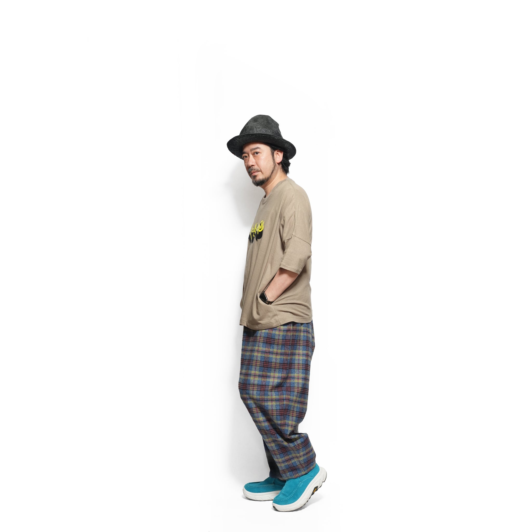 Half flannel check Wide Pants – Blue | STOF