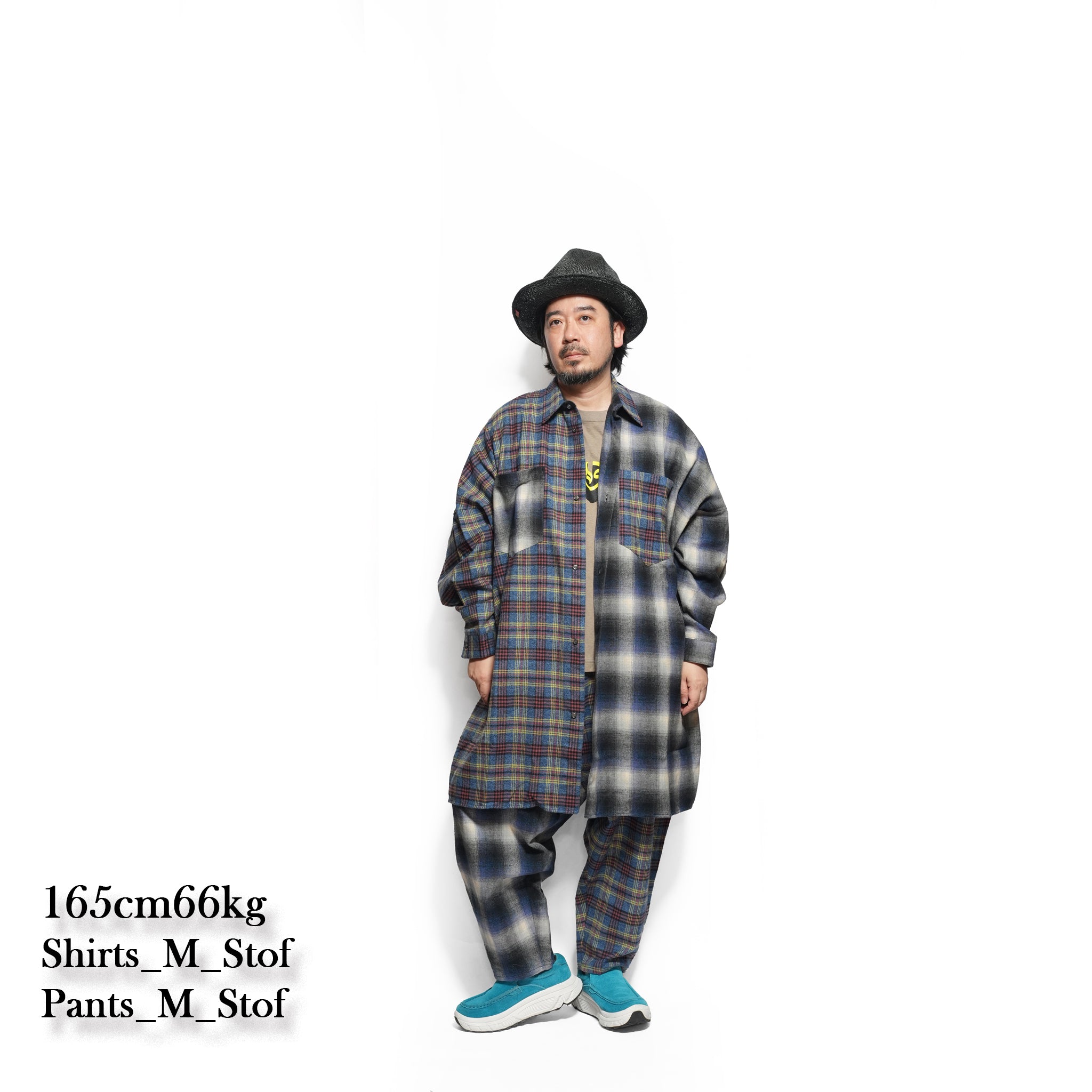Half flannel check Wide Pants – Blue | STOF