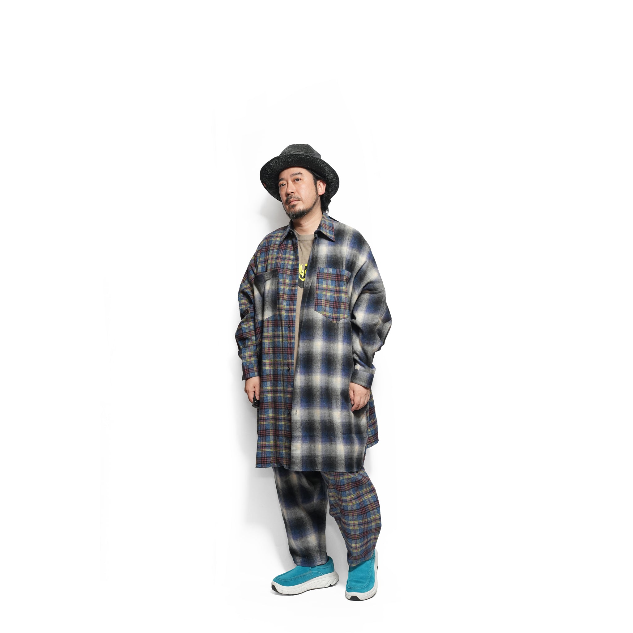 Half flannel check Wide Pants – Blue | STOF