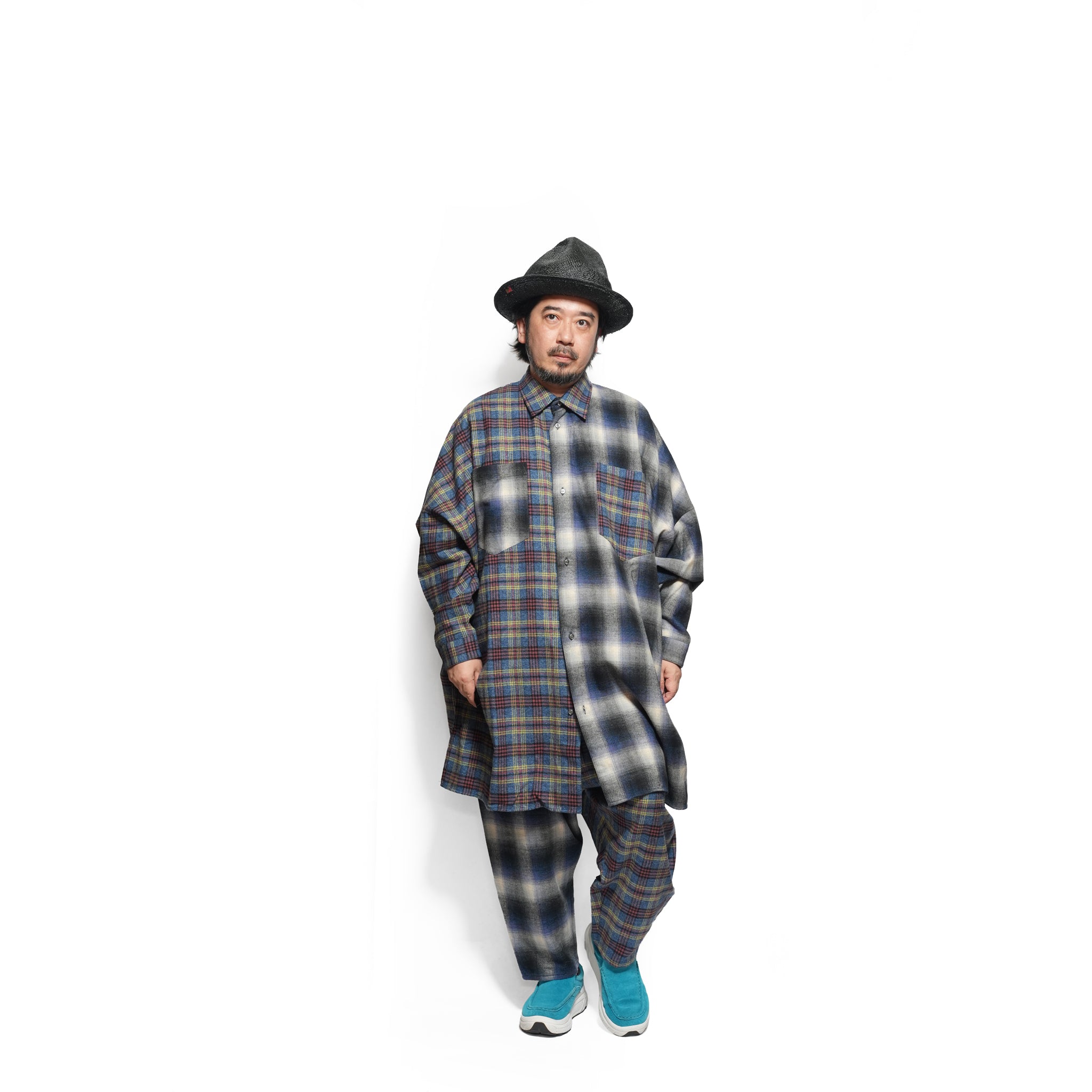 Half flannel check big shirt – Blue | STOF