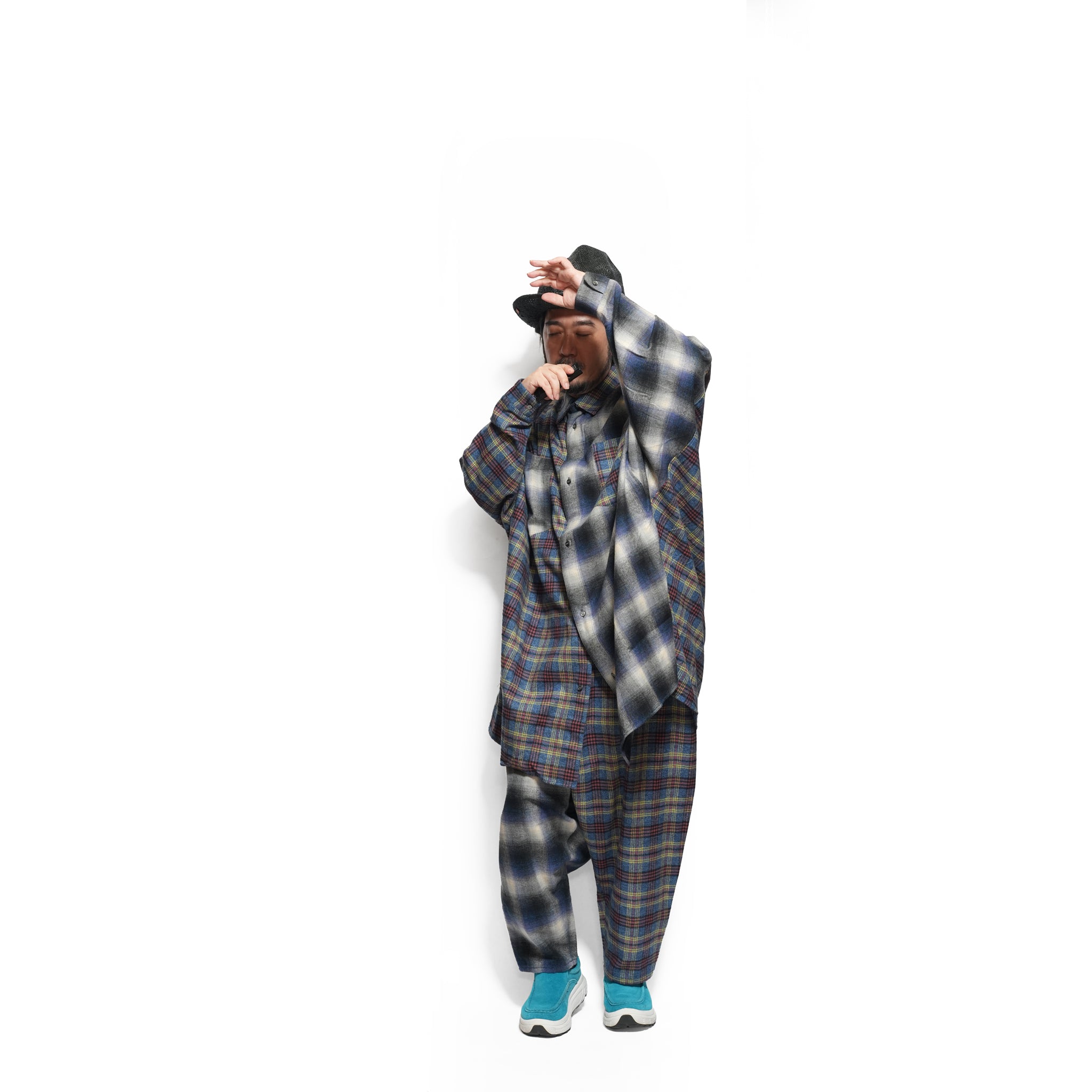 Half flannel check big shirt – Blue | STOF