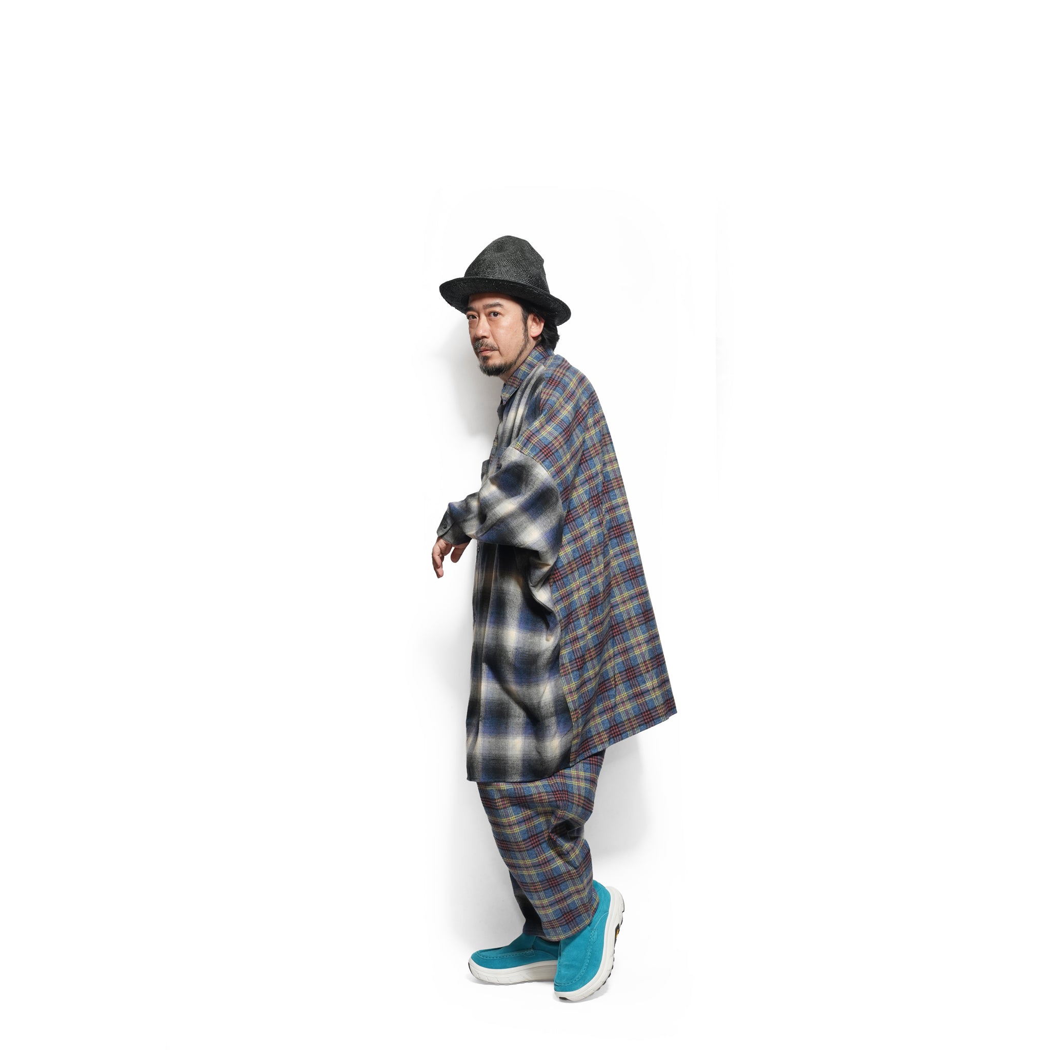 Half flannel check big shirt – Blue | STOF