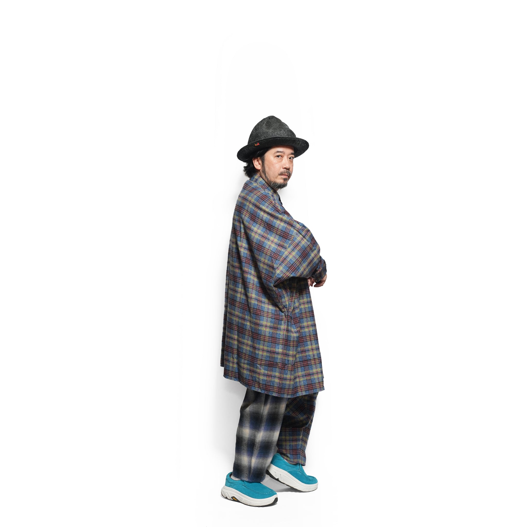 Half flannel check Wide Pants – Blue | STOF