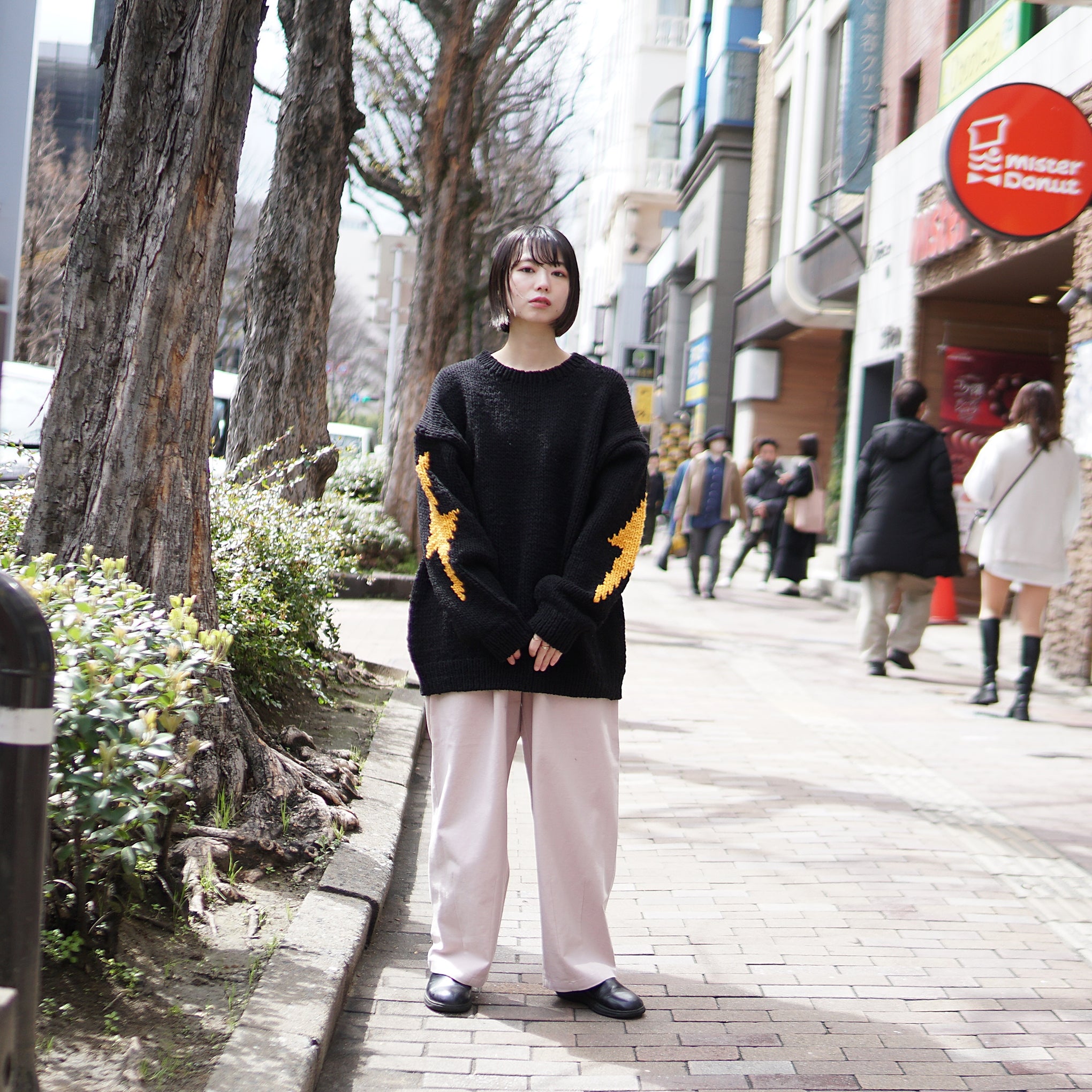 No:tl23f003a | Name:lightning hand knit crew | Color:Black【THRIFTY LOOK_スリフティールック】