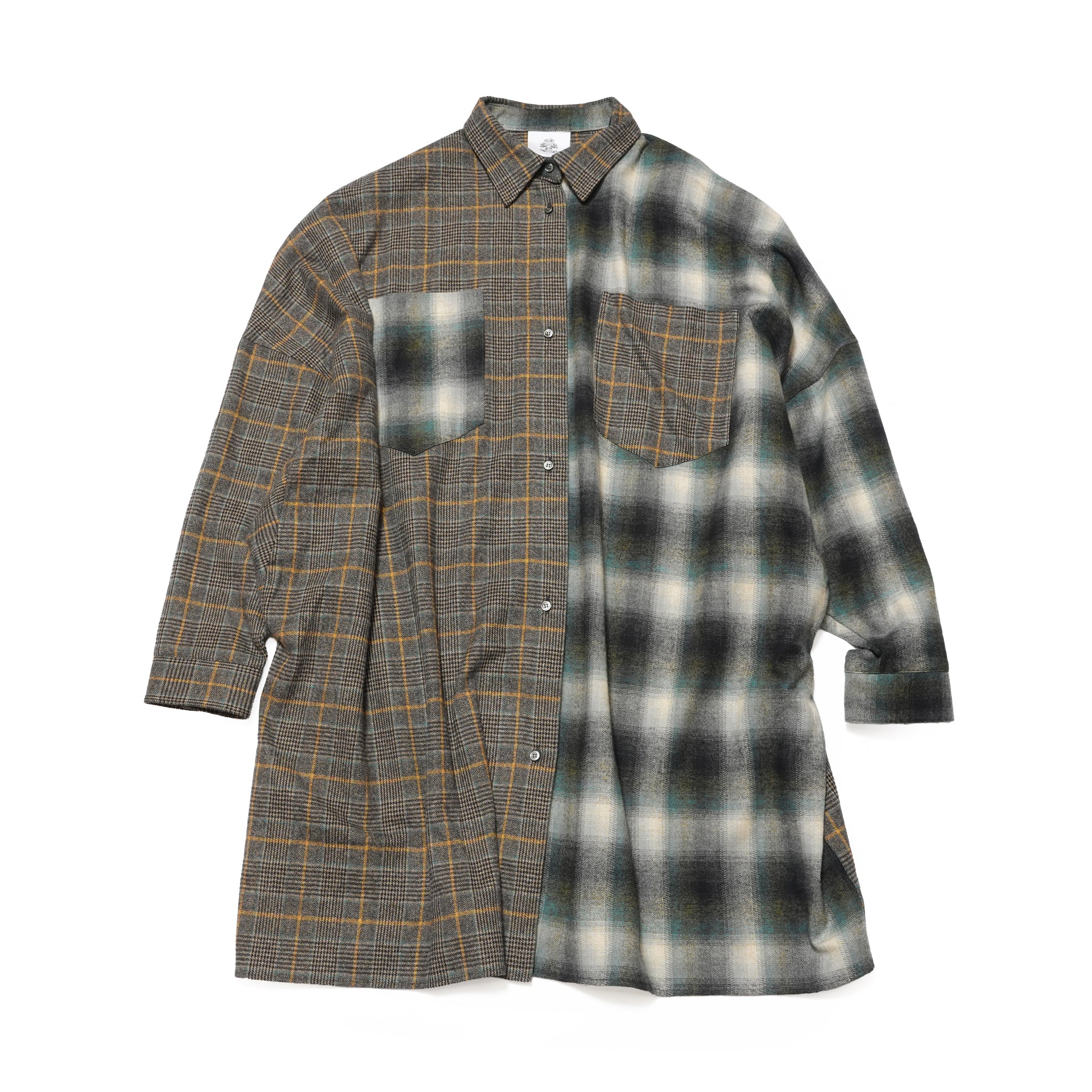 Half flannel check big shirt – Grey | STOF