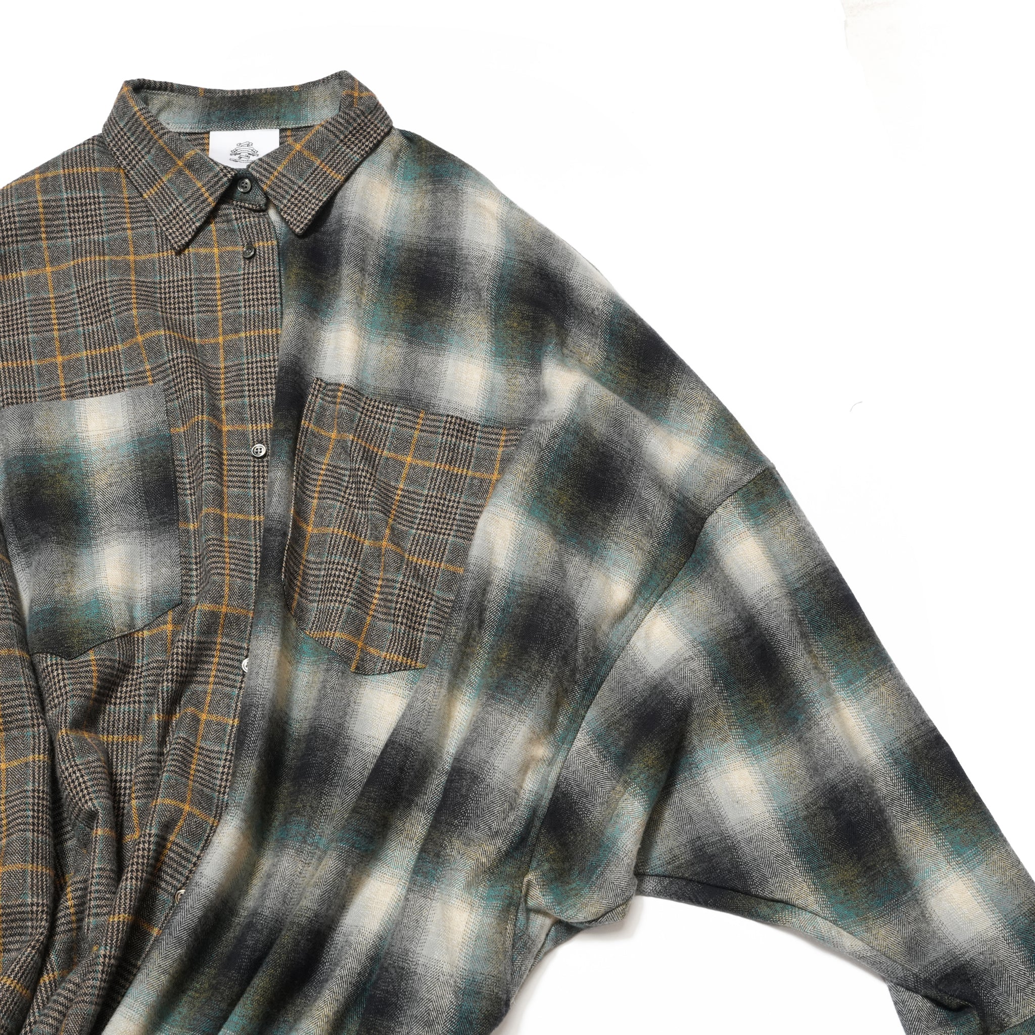 Half flannel check big shirt – Grey | STOF