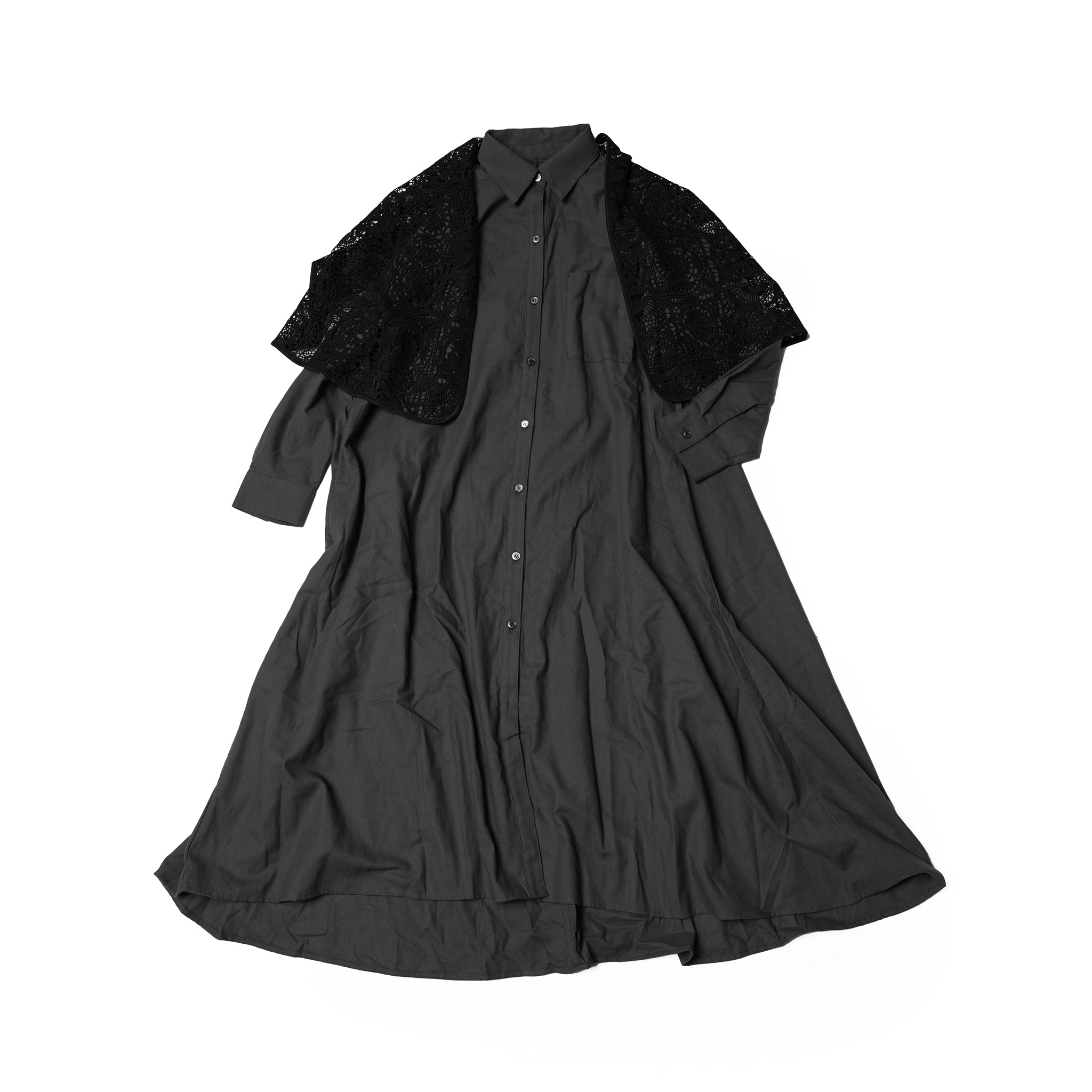 No:bsd23AW-13 | Name:Granma Lace Dress Shirt | Color:Charcoal【BEDSIDEDRAMA_ベッドサイドドラマ】