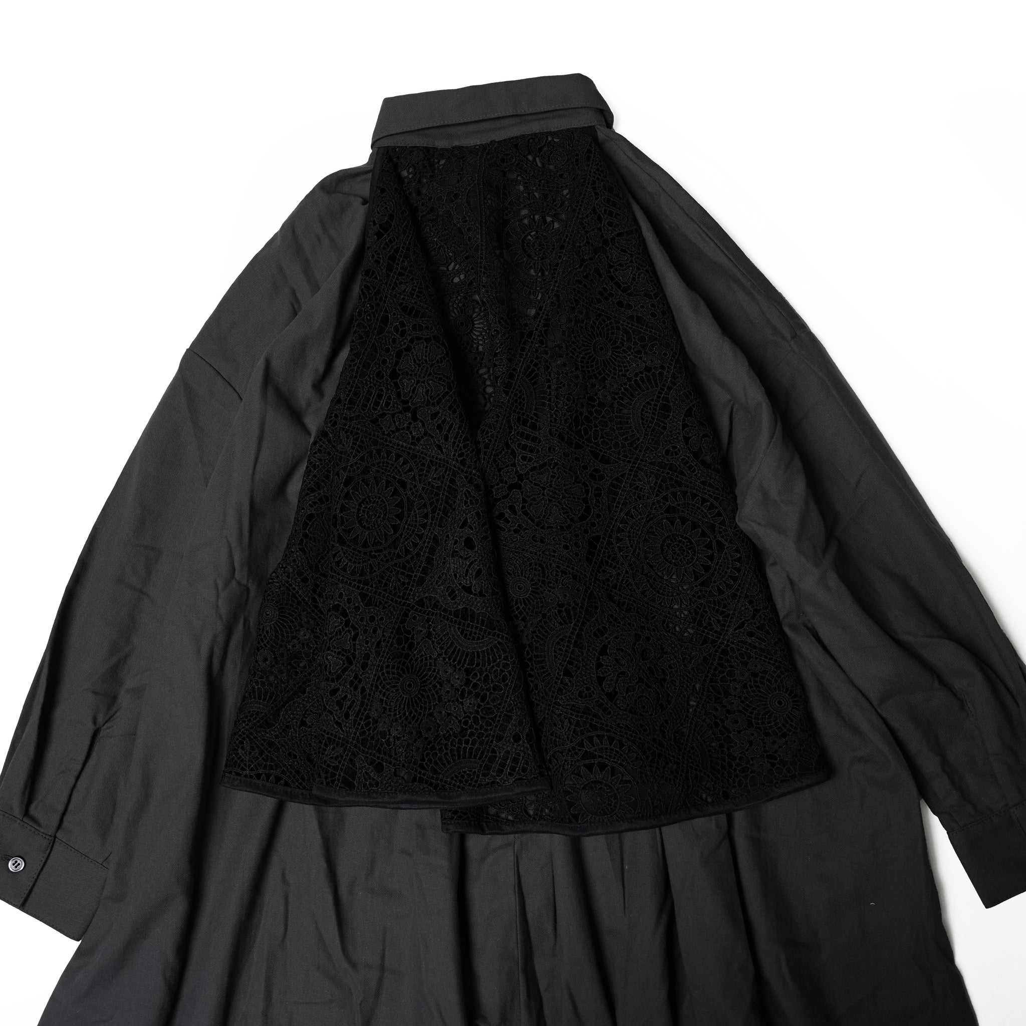 No:bsd23AW-13 | Name:Granma Lace Dress Shirt | Color:Charcoal【BEDSIDEDRAMA_ベッドサイドドラマ】