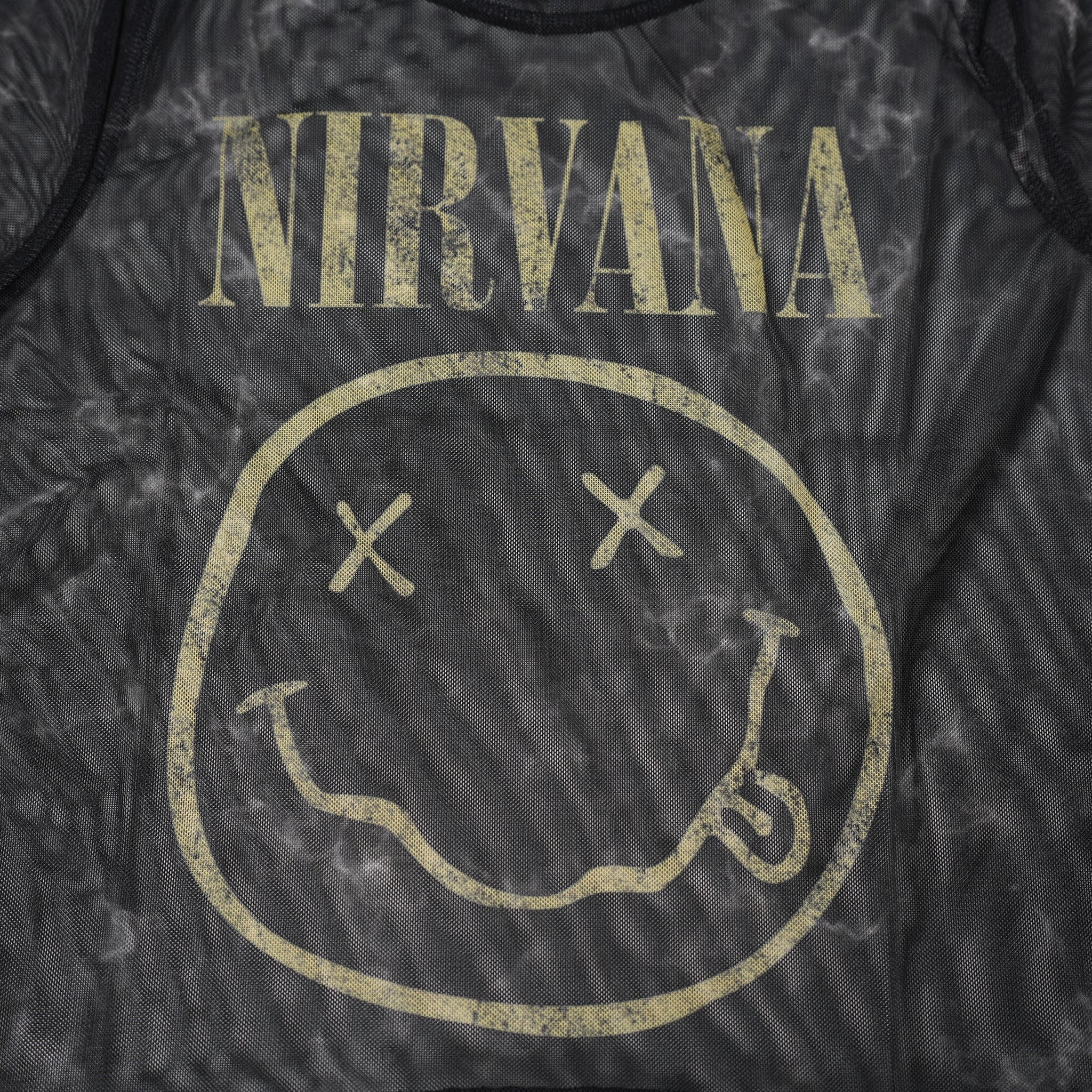 Name:Nirvana_Yellow Smiley_Lady_BL_Mesh Crop【ROCK OFF】【ネコポス選択可能】