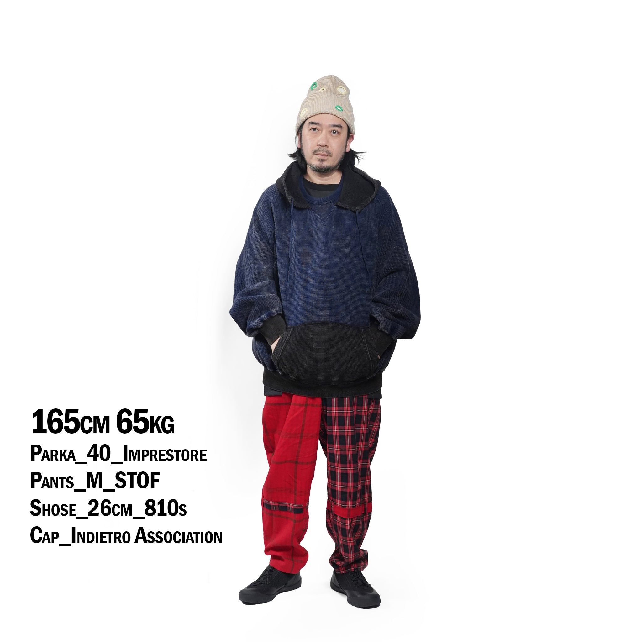 Retrofit hoodie Thermal long tee-vintage dye – McClure -Faded vintage dye (Black×Navy) | IMPRESTORE