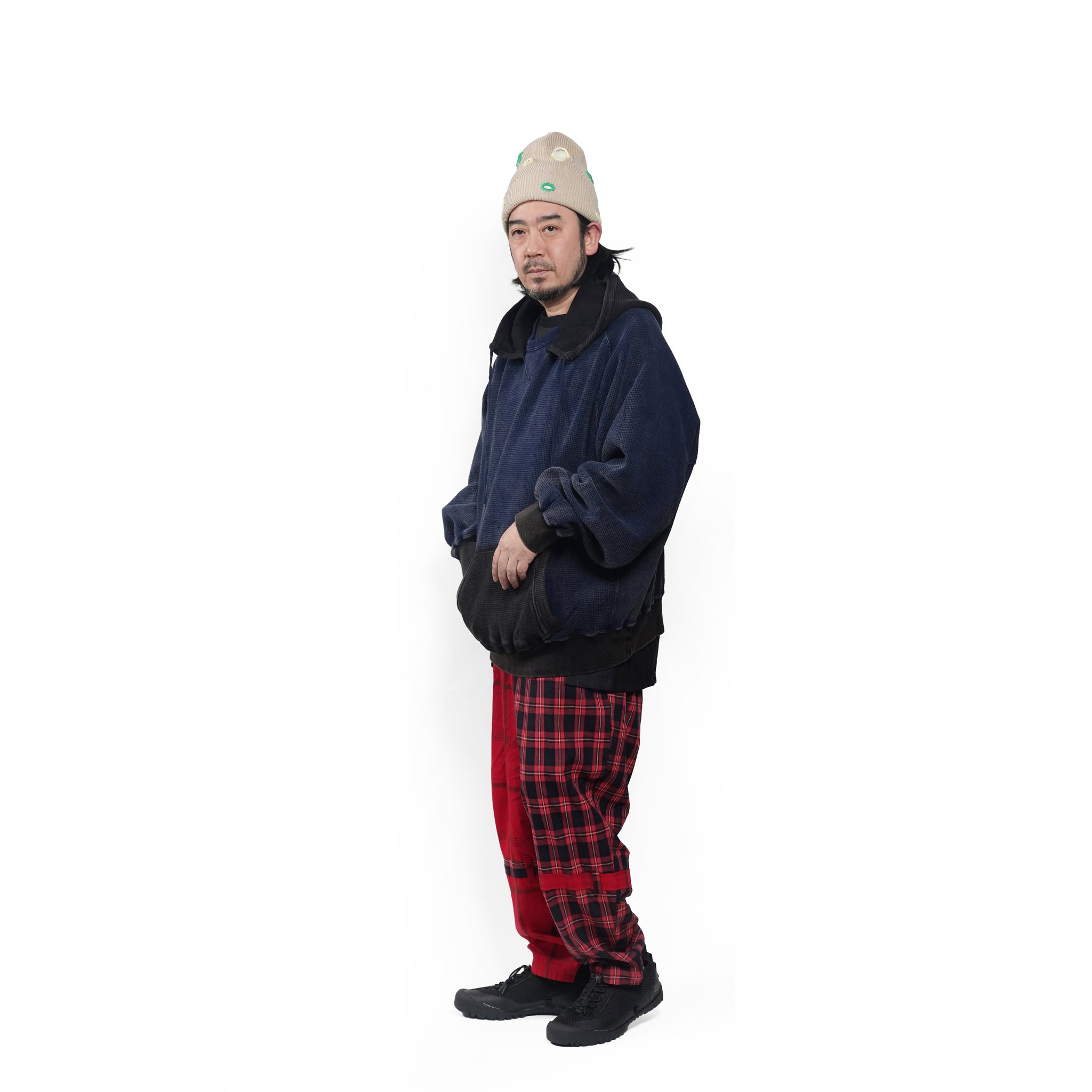 Retrofit hoodie Thermal long tee-vintage dye – McClure -Faded vintage dye (Black×Navy) | IMPRESTORE