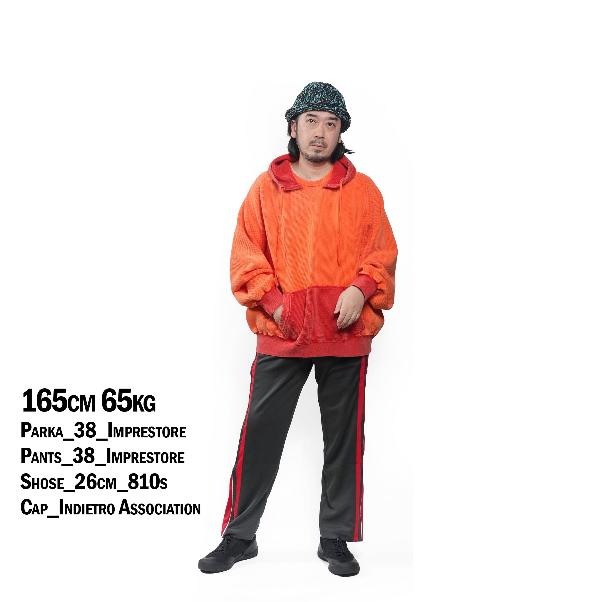 Retrofit hoodie Thermal long tee-vintage dye – McClure -Faded vintage dye (Red×Orange) | IMPRESTORE